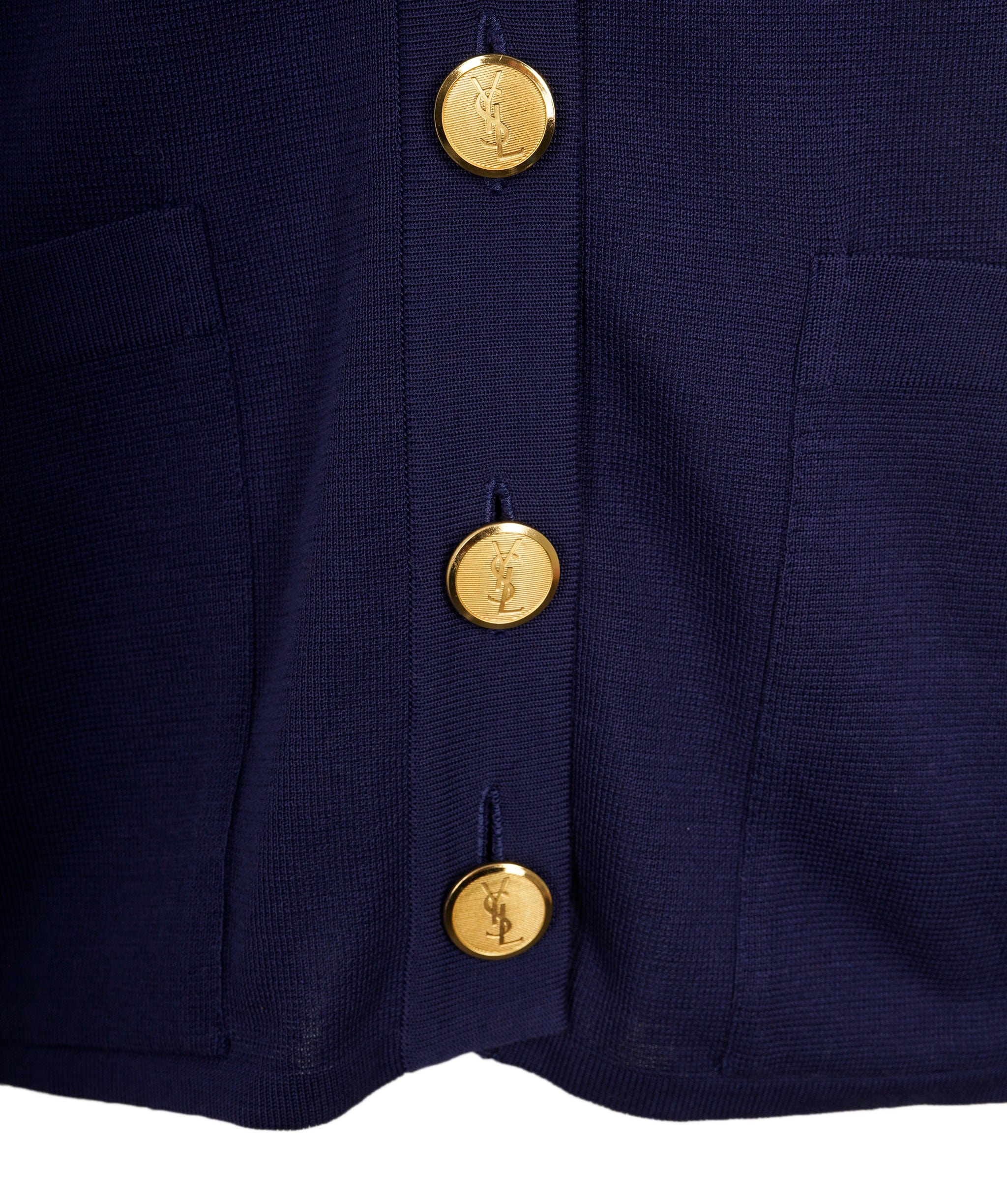 Yves Saint Laurent YSL Gold Logo Button Cardigan Blue - ASL8657