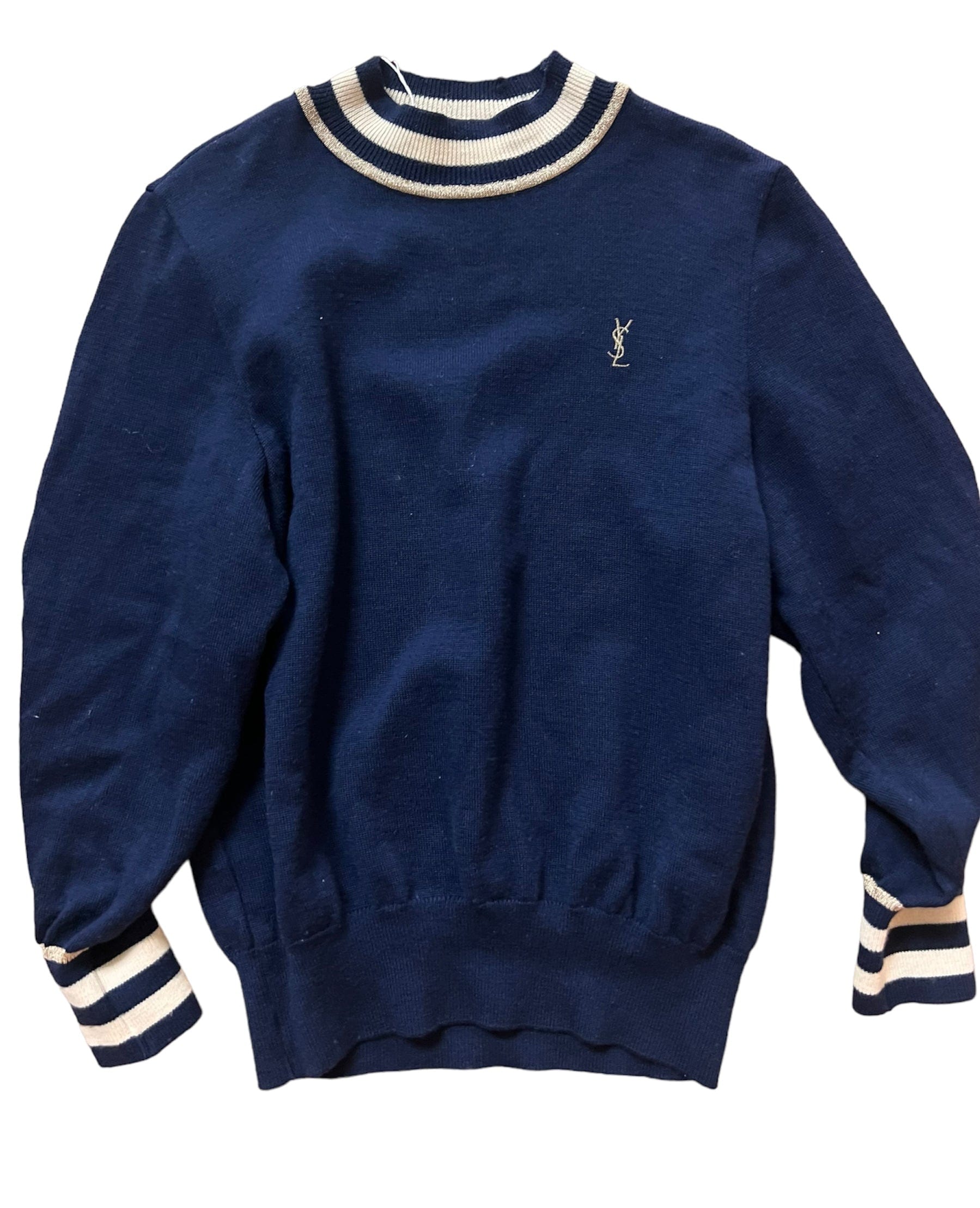 Yves Saint Laurent YSL Gold Logo Sweater Blue Pullover