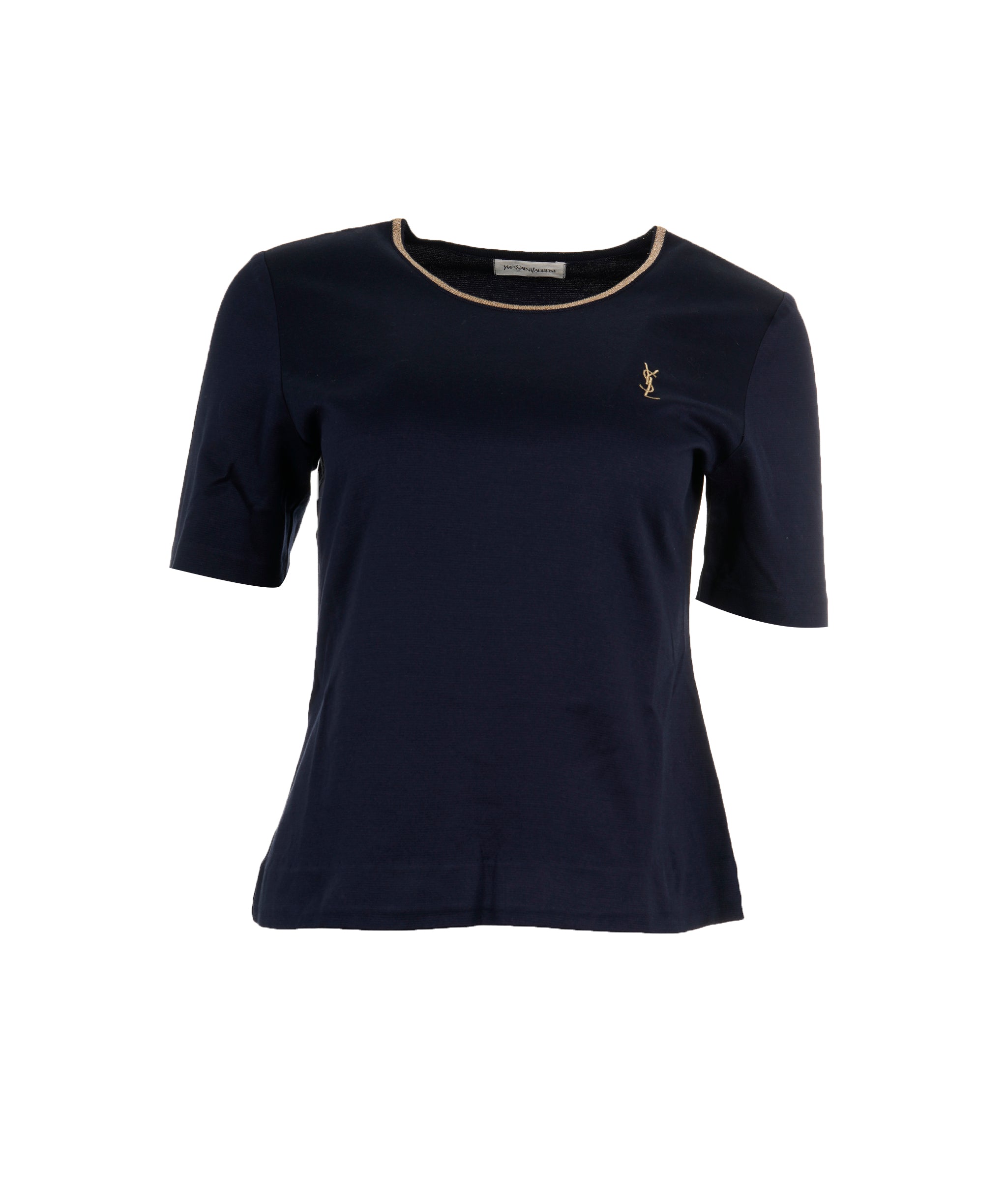 Yves Saint Laurent YSL Gold Logo Tshirt Navy