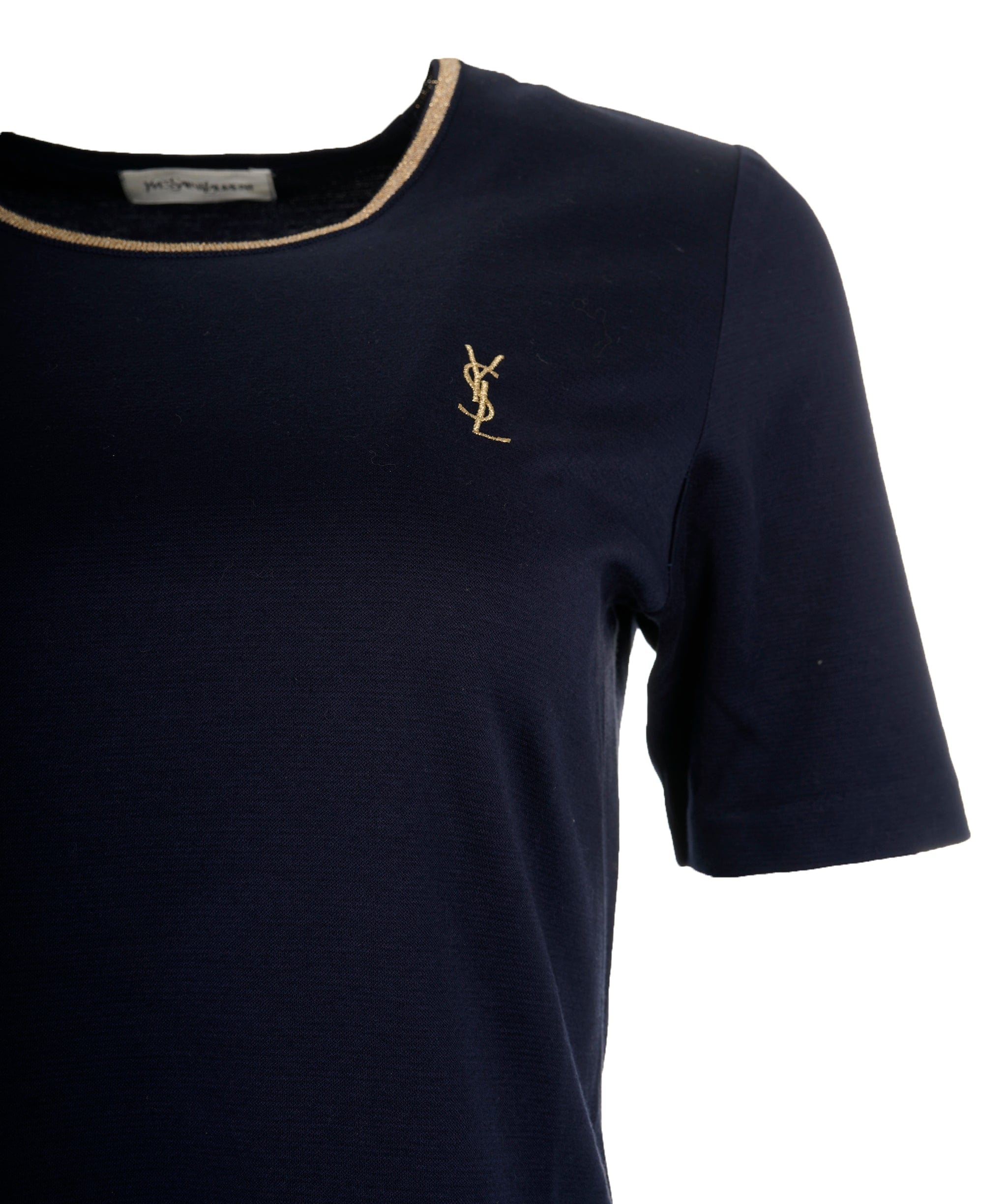 Yves Saint Laurent YSL Gold Logo Tshirt Navy