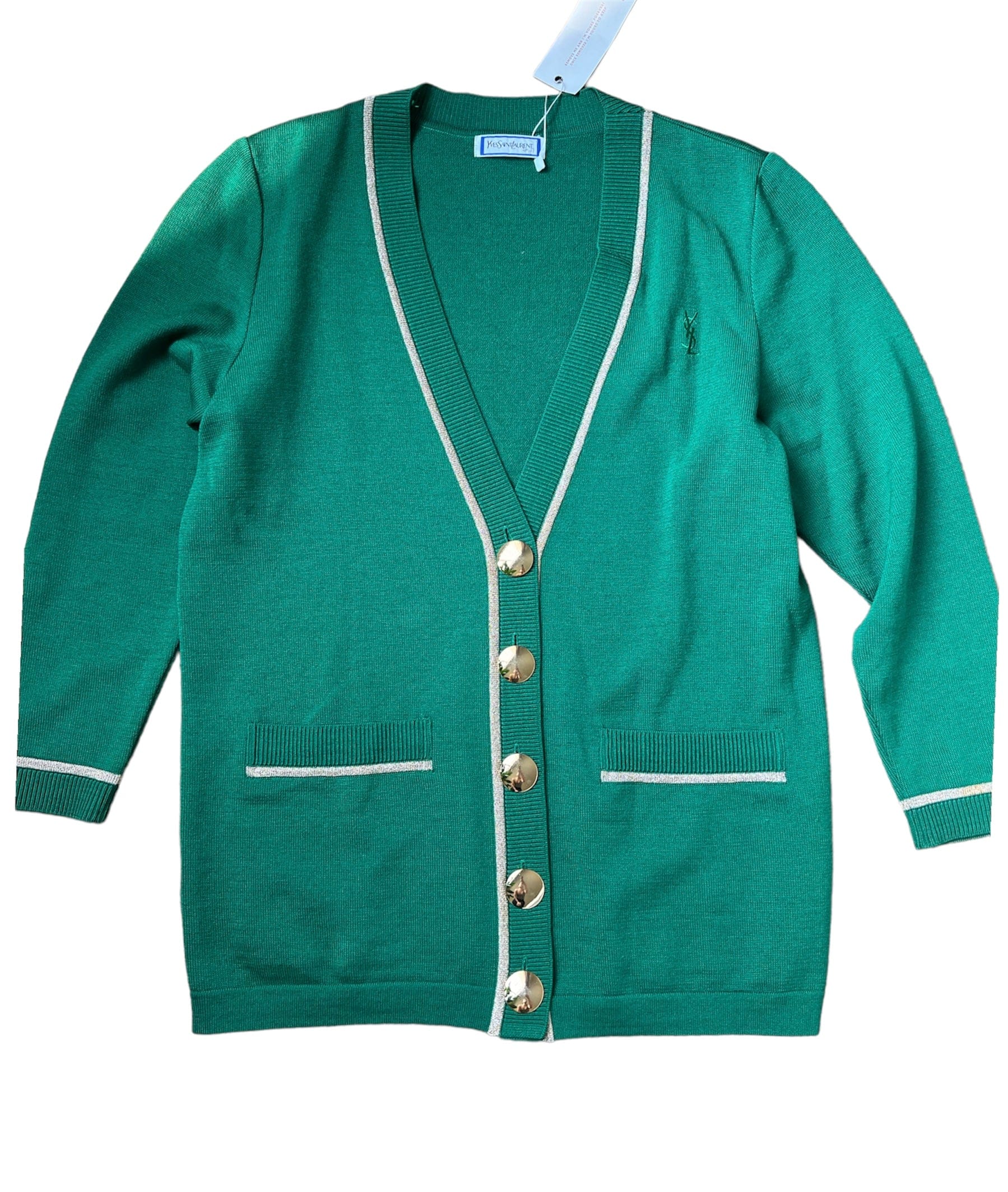 Yves Saint Laurent YSL Logo Cardigan Green Gold