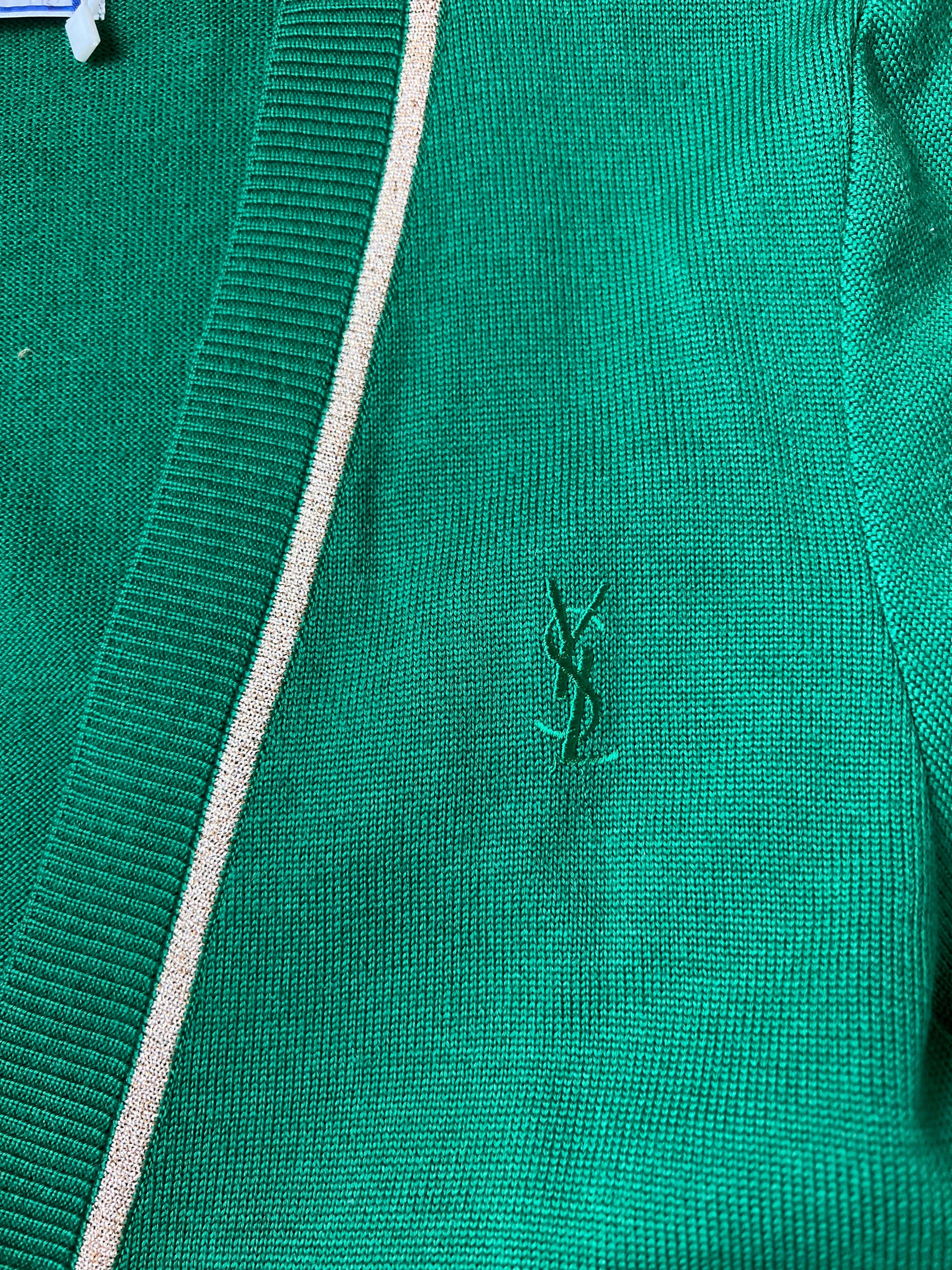 Yves Saint Laurent YSL Logo Cardigan Green Gold