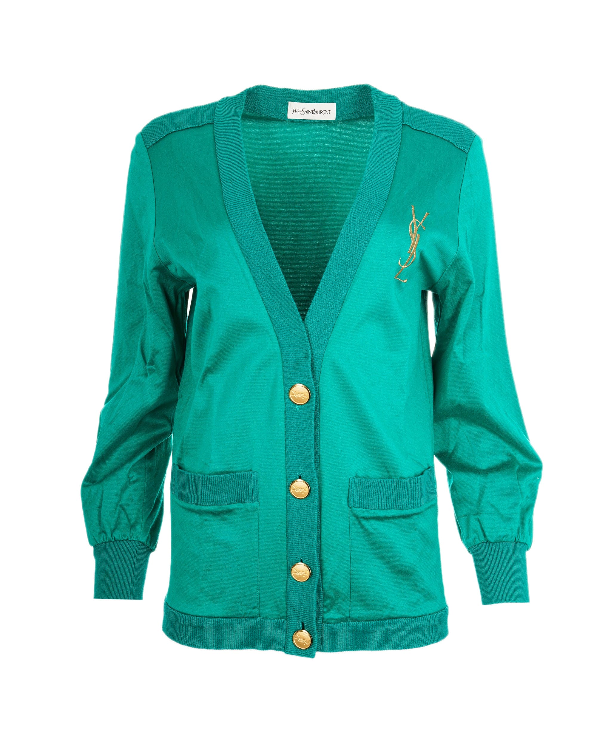 Yves Saint Laurent YSL Logo Cardigan Green Gold ASL9017