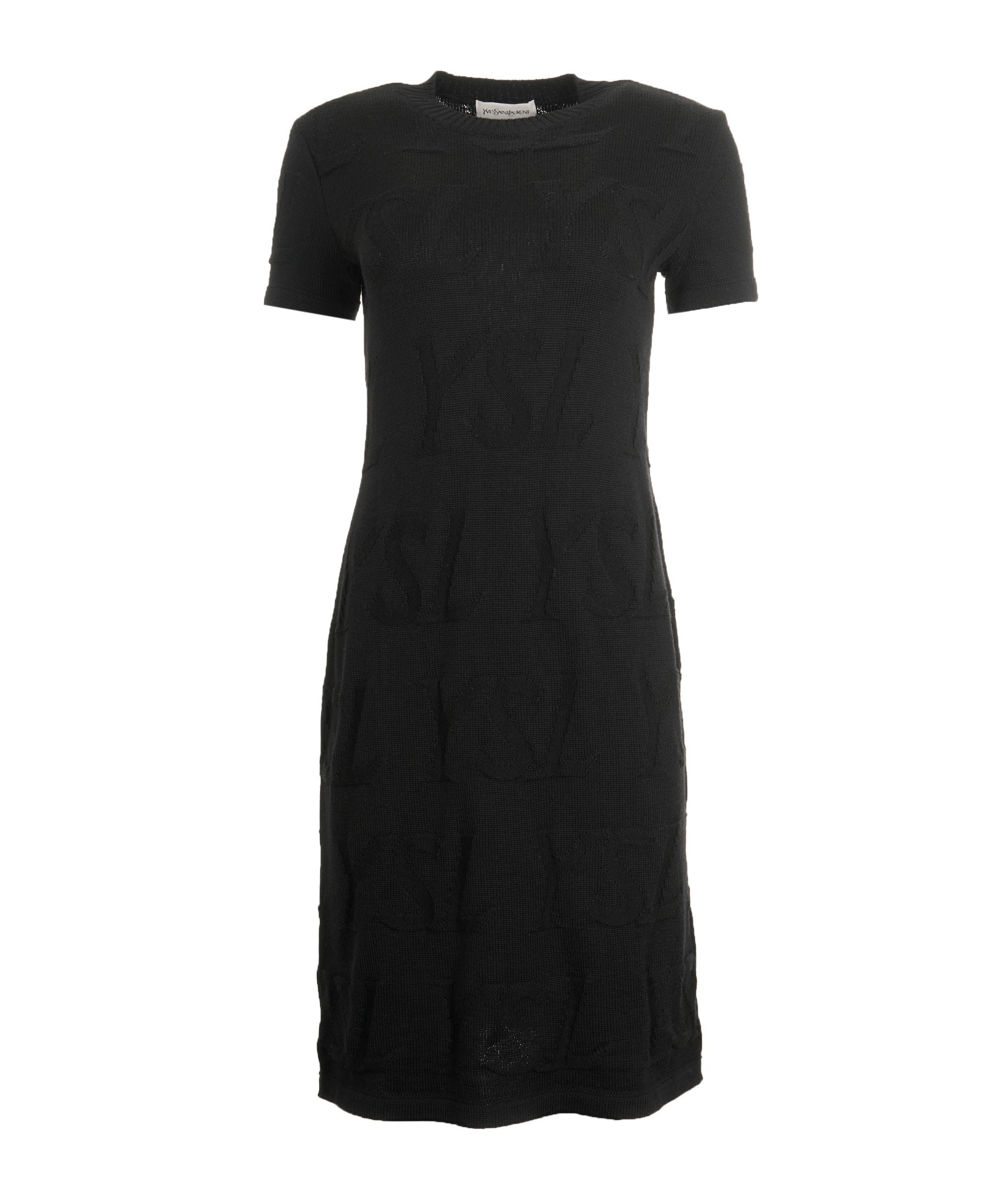 Yves Saint Laurent YSl Logo Knit Dress Black ASL9139