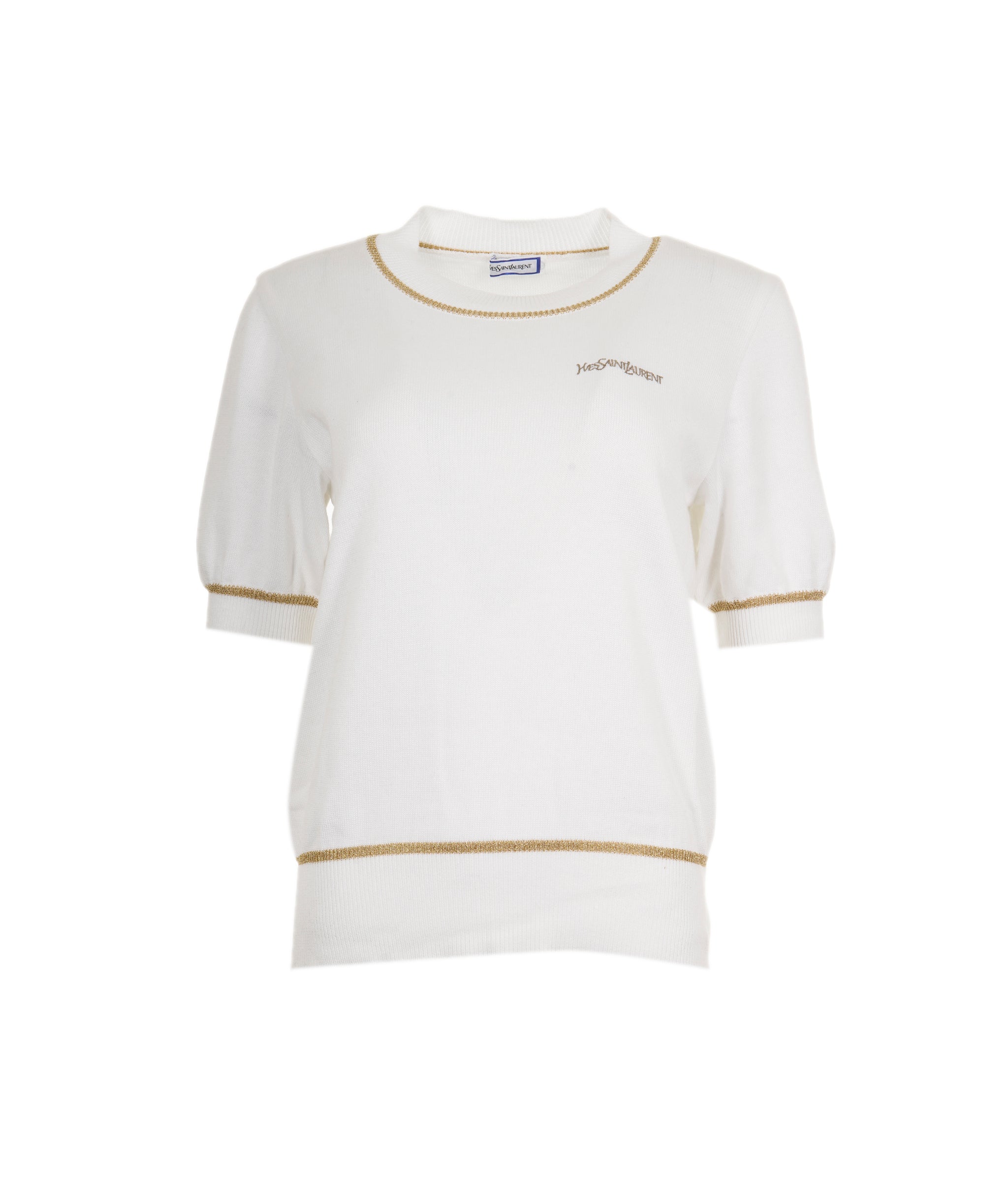 Yves Saint Laurent YSL Logo Knit Top White Gold ASL9134