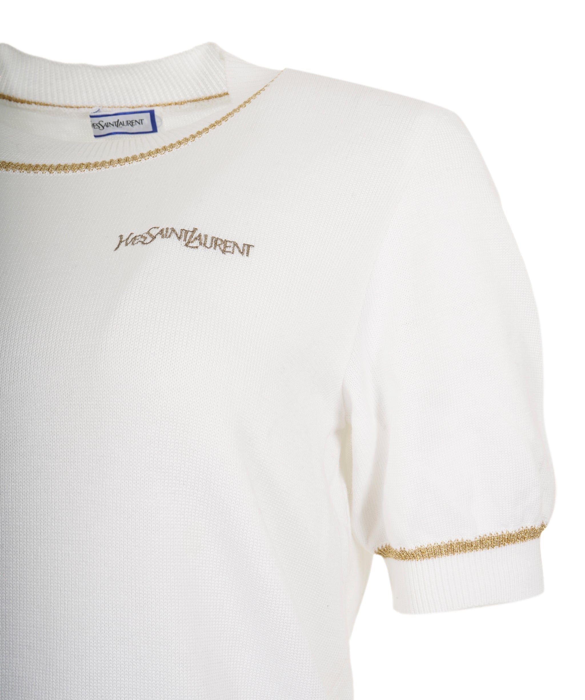 Yves Saint Laurent YSL Logo Knit Top White Gold ASL9134