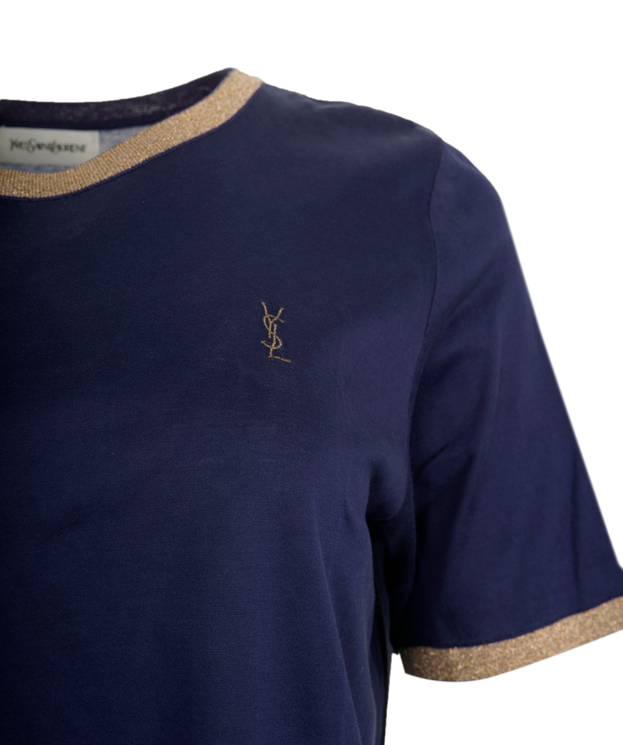 Yves Saint Laurent YSL Logo Navy & Gold T Shirt - ASL8659