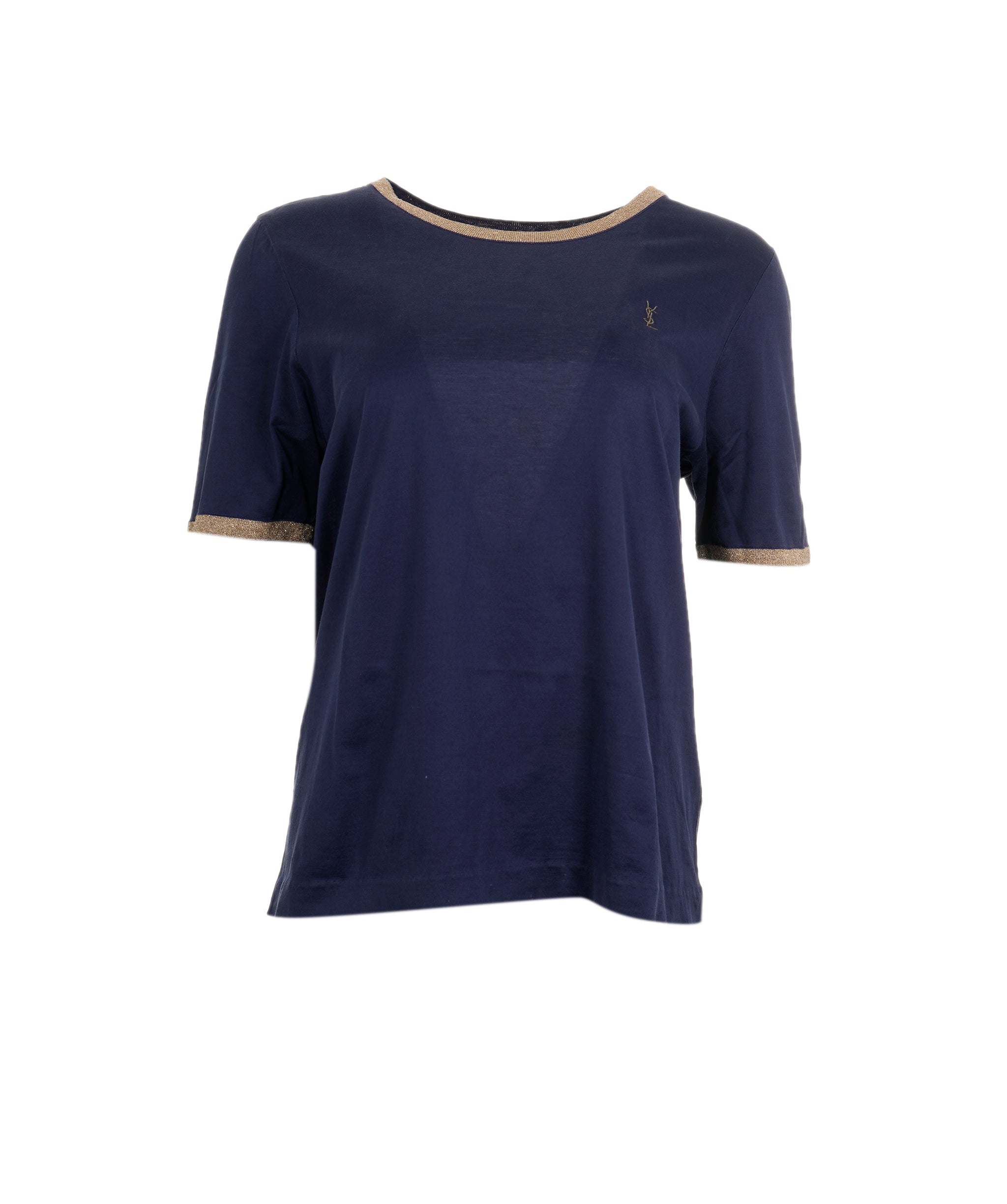 Yves Saint Laurent YSL Logo Navy & Gold T Shirt - ASL8659