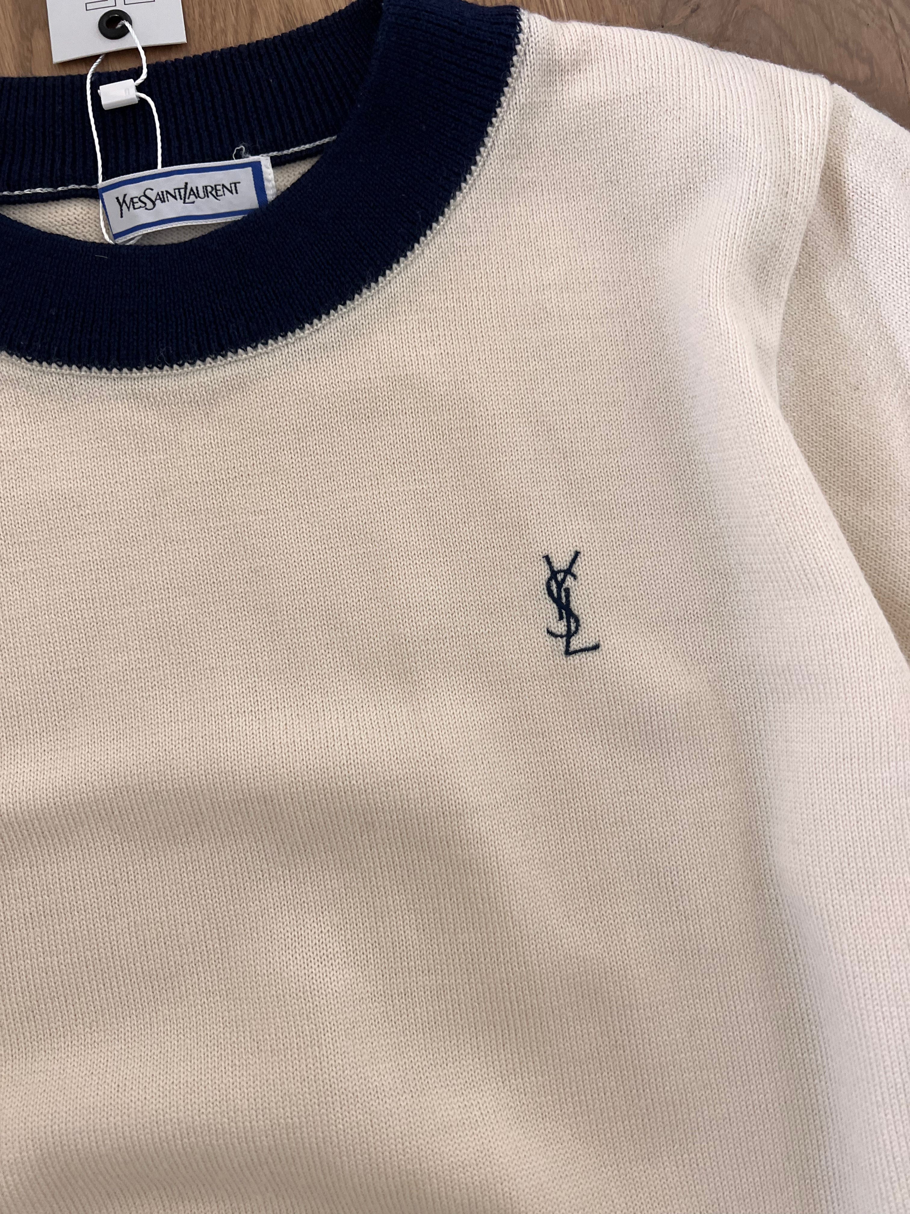 Yves Saint Laurent YSL Logo Sweater Pullover Cream ASL8860