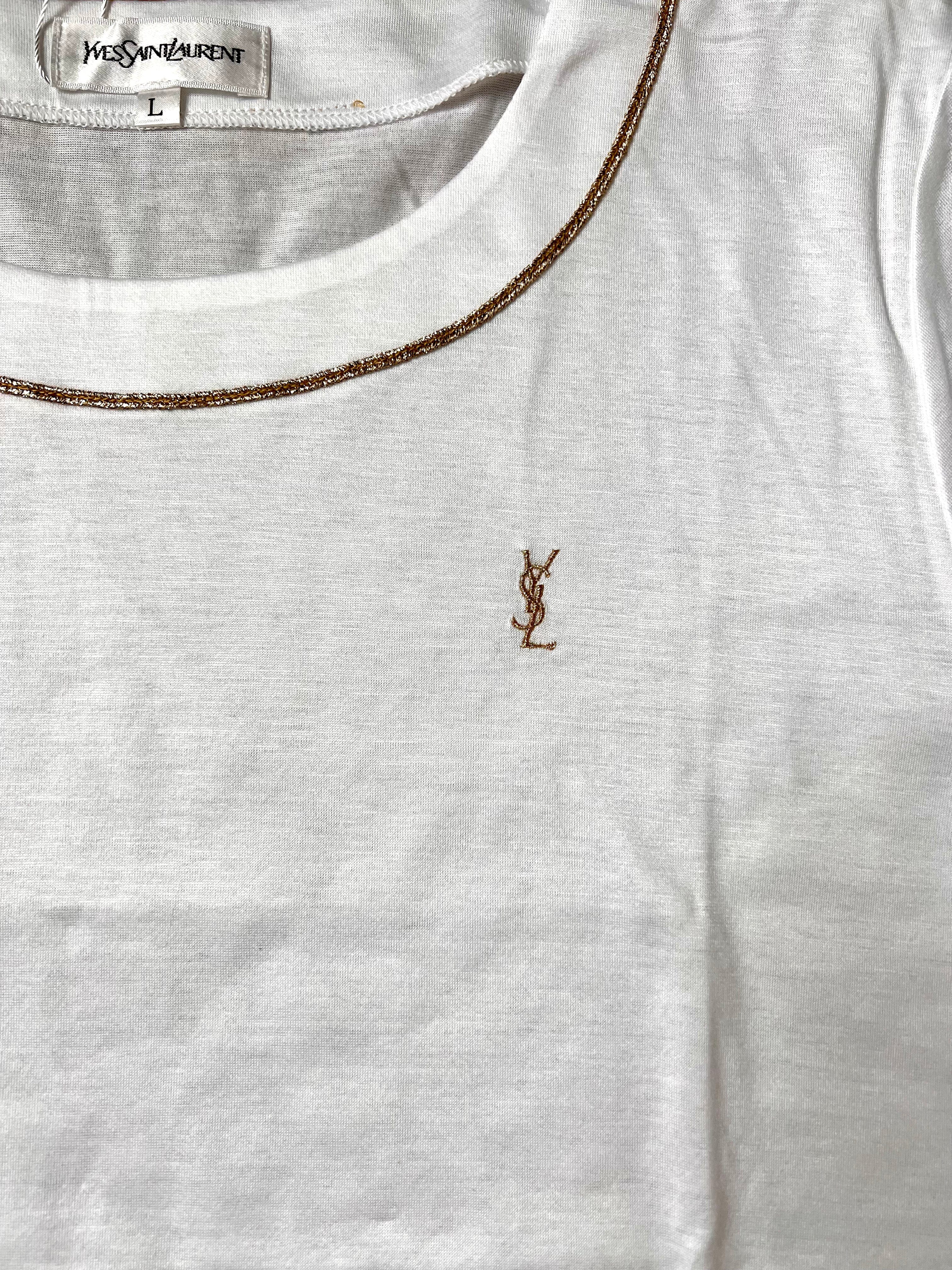 Yves Saint Laurent YSL Logo T-shirt White Gold ASL8859