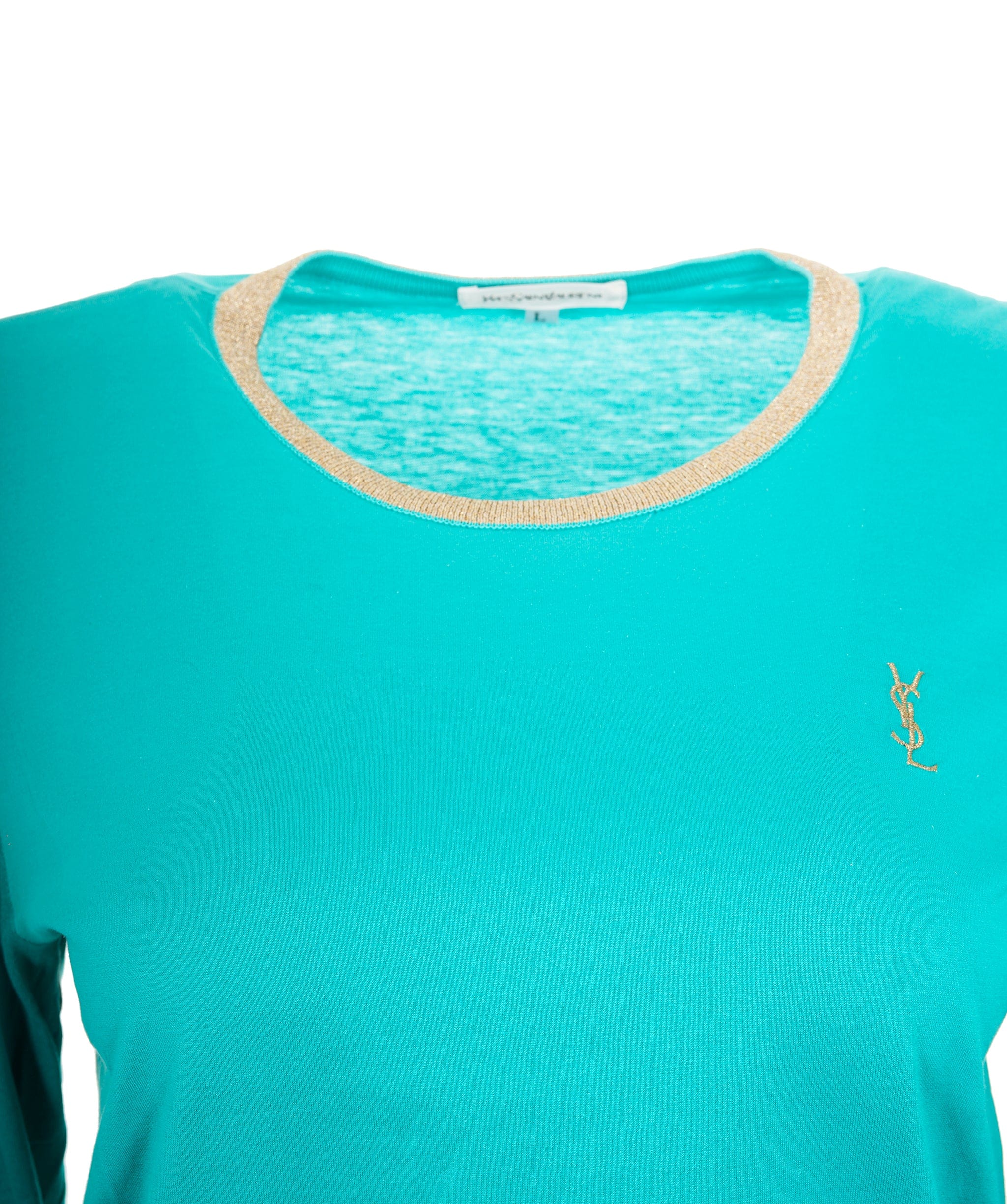 Yves Saint Laurent YSL Long Sleeve Top Green Gold ASL8858