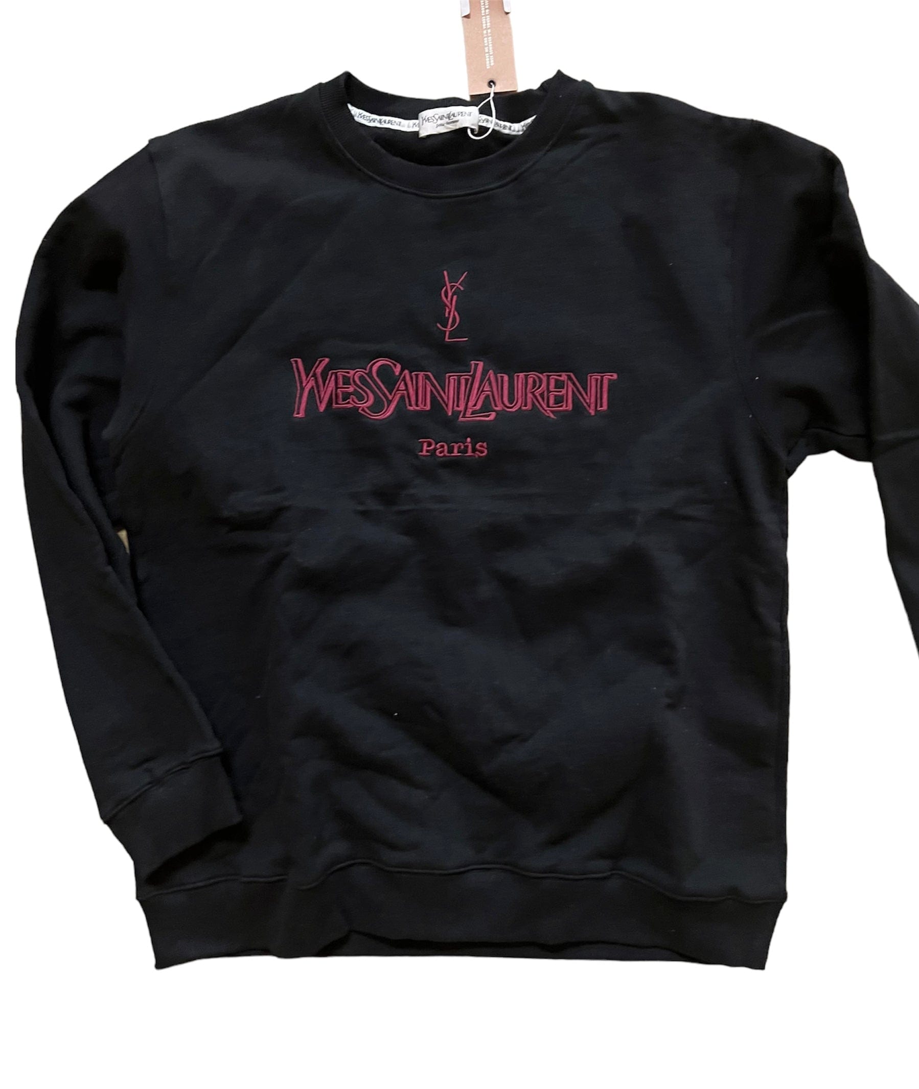 Yves Saint Laurent YSL Sweatshirt Black with Red Logo "YSL, Yves Saint Laurent Paris" Sz L UKL1268