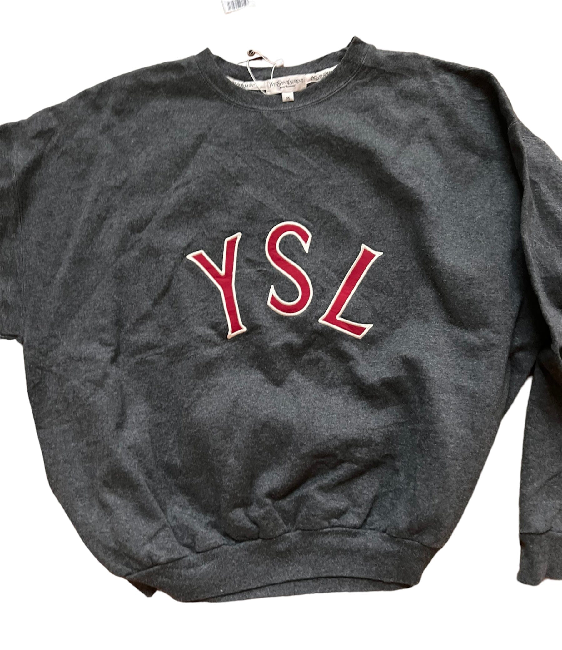 Yves Saint Laurent YSL Sweatshirt dark grey with red Logo "YSL" Sz L UKL1279