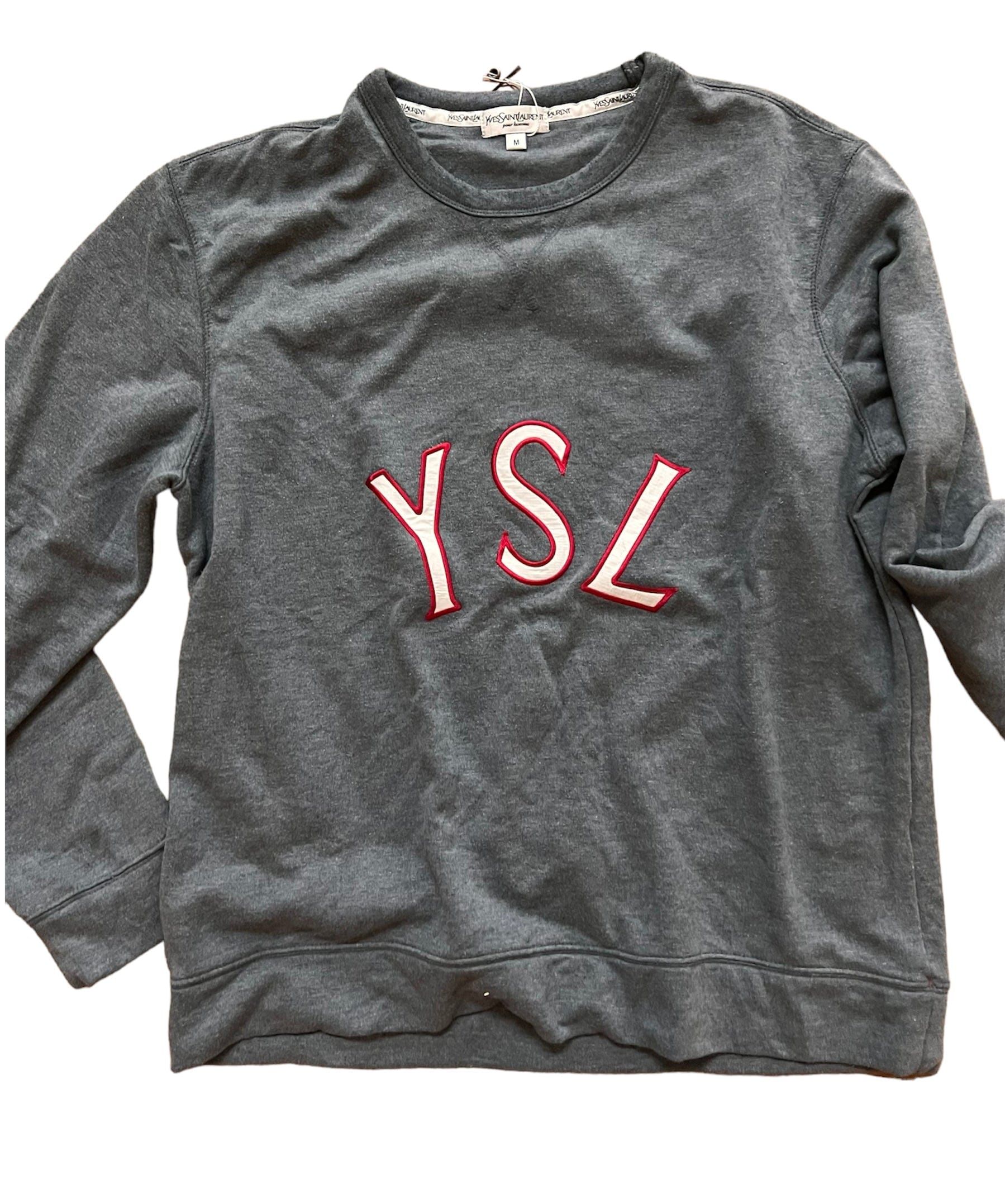 Yves Saint Laurent YSL Sweatshirt Grey with Red Logo "YSL" Sz L UKL1270