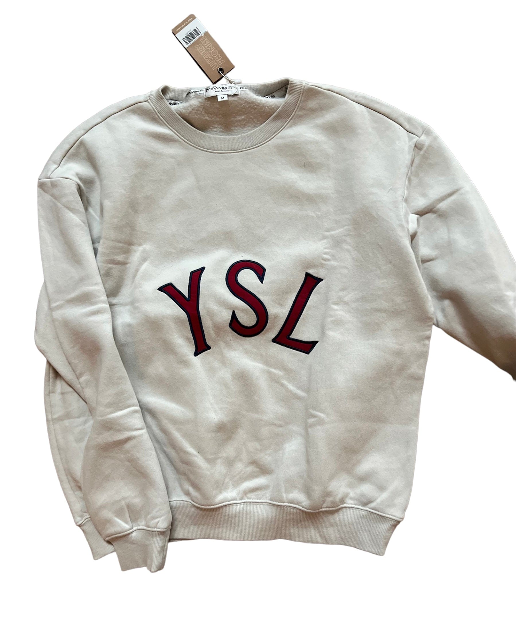 Yves Saint Laurent YSL Sweatshirt light grey/white with red Logo "YSL" Sz M UKL1277