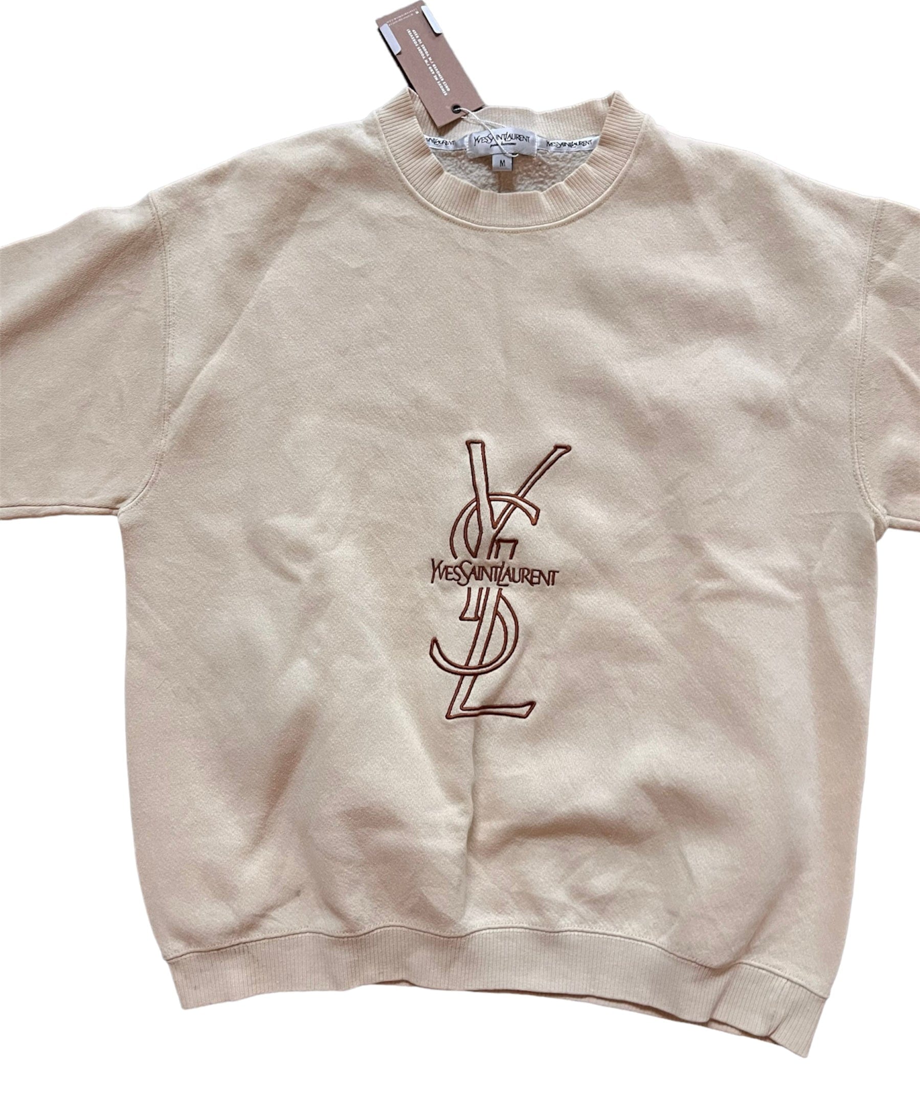 Yves Saint Laurent YSL Sweatshirt Light Grey with Brown "YSL"  UKL1282