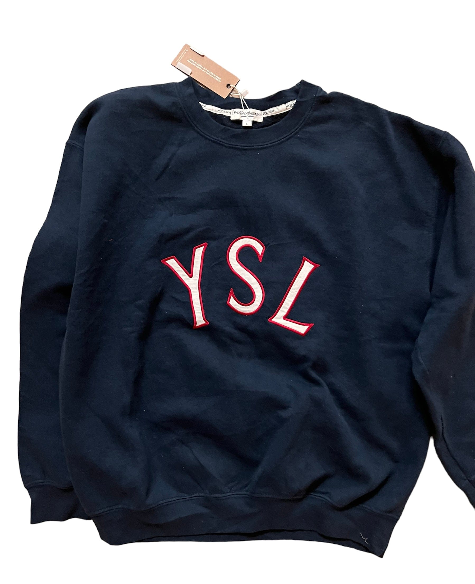 Yves Saint Laurent YSL Sweatshirt Navy with Red/White "YSL" Sz L UKL1274