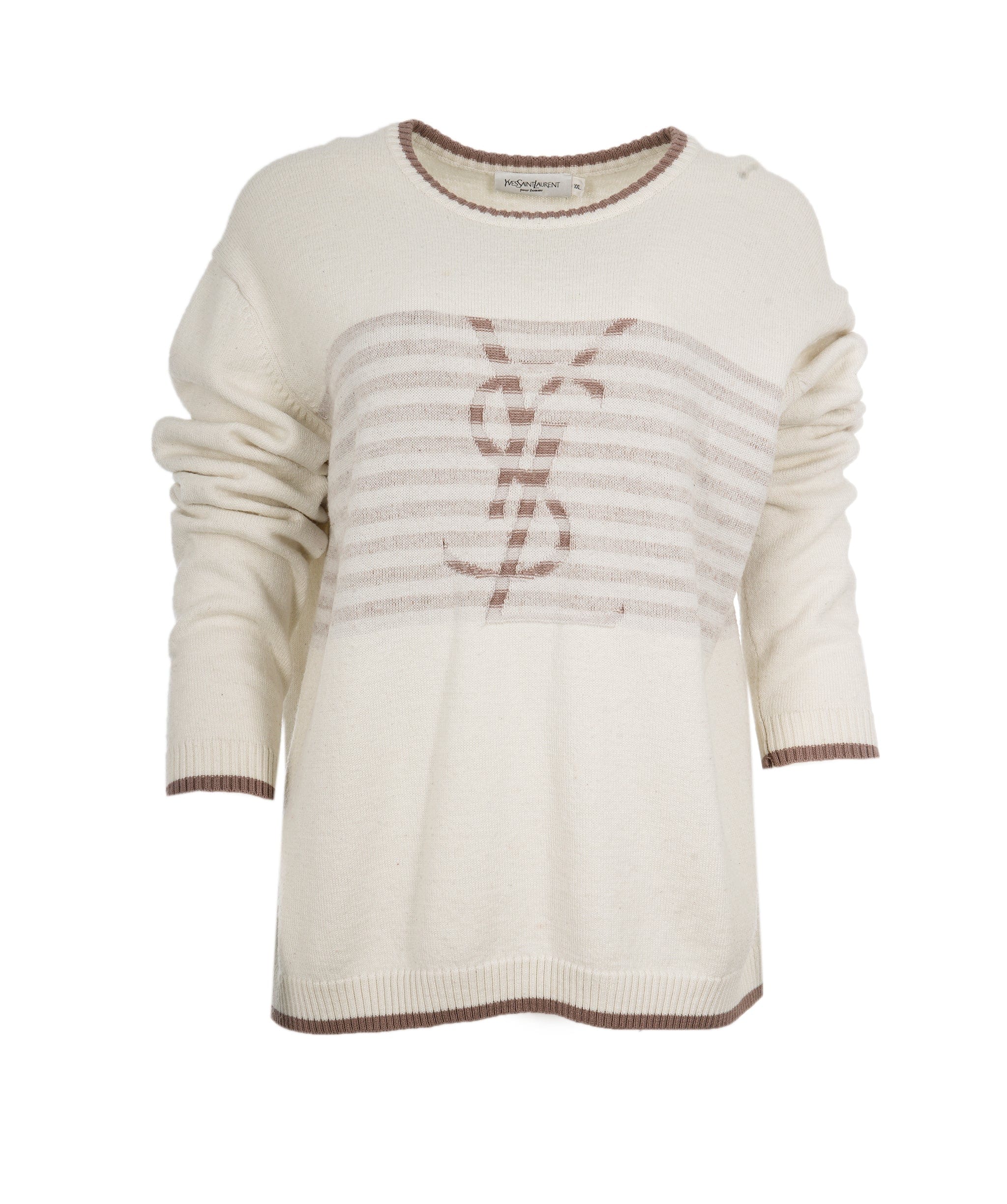 Yves Saint Laurent YSL Beige and Cream Crewneck Jumper  ALL0566