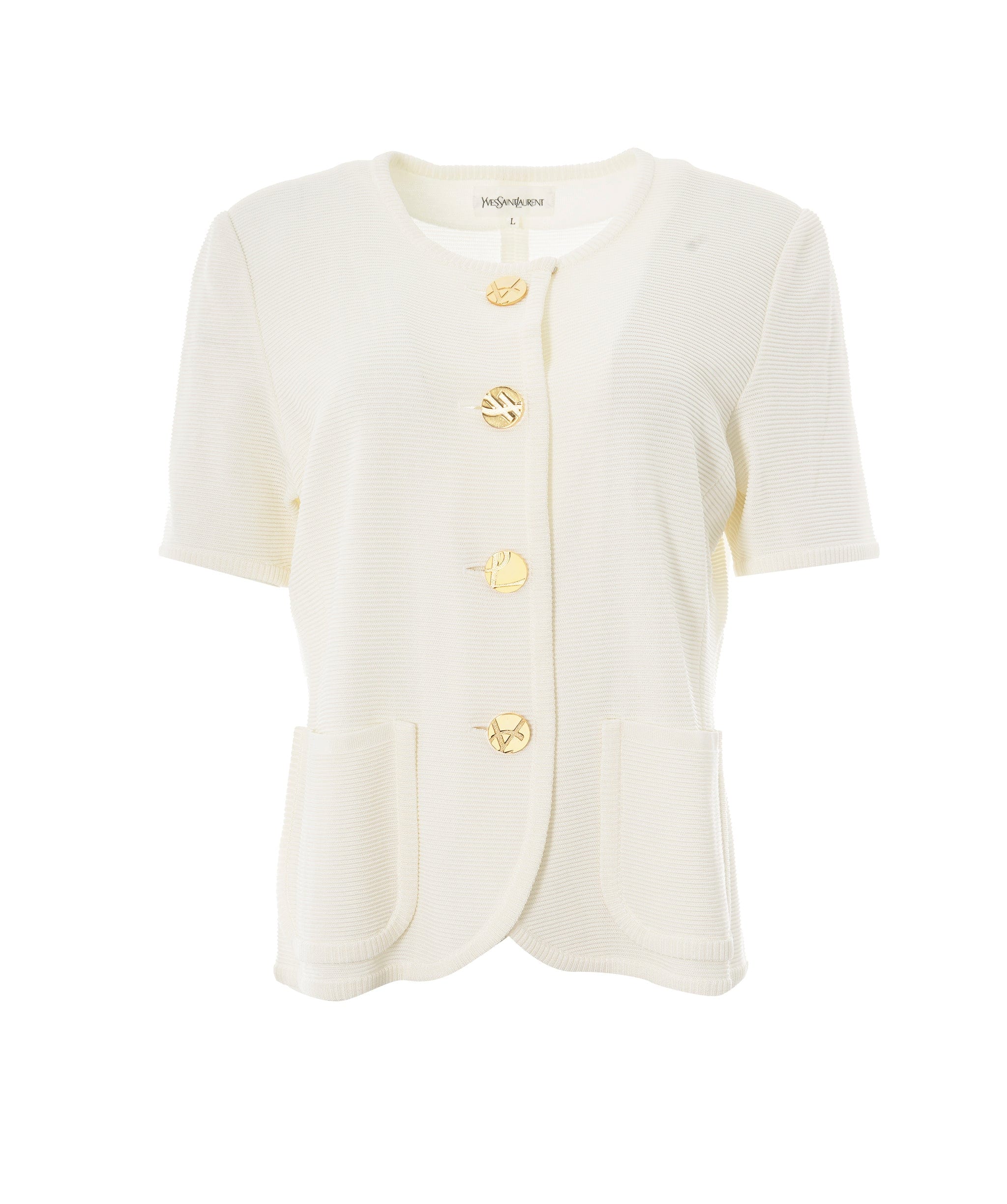 Yves Saint Laurent YSL Gold Buttons Knit Cardigan White ASL10500