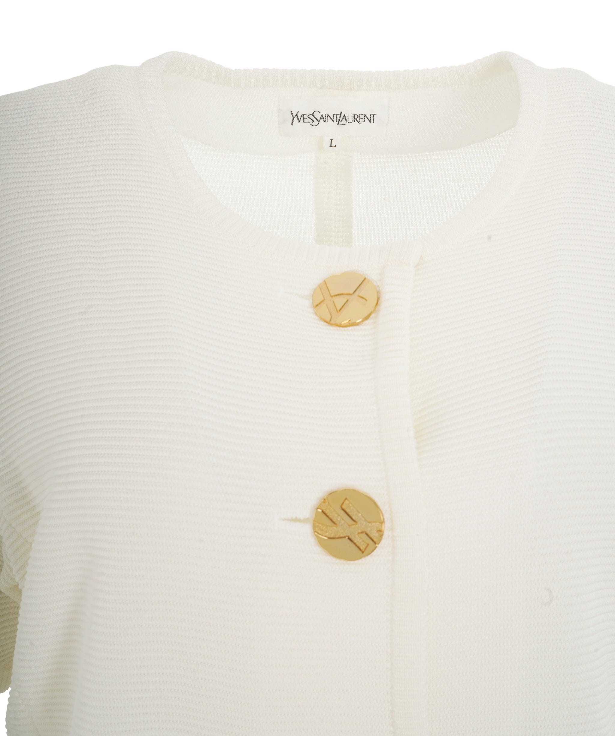 Yves Saint Laurent YSL Gold Buttons Knit Cardigan White ASL10500