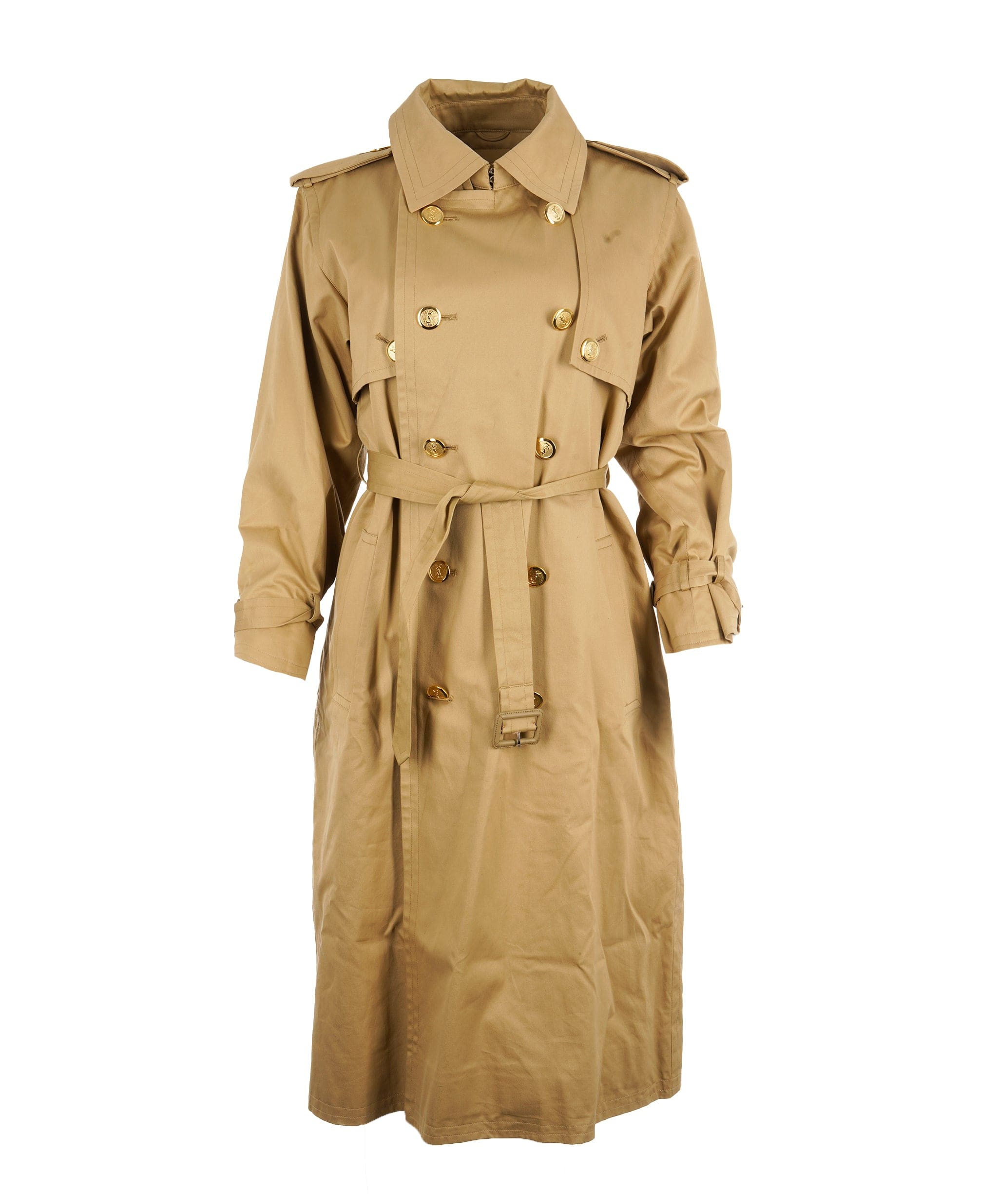 Yves Saint Laurent YSL Gold Buttons Trench Coat Beige ASL10501