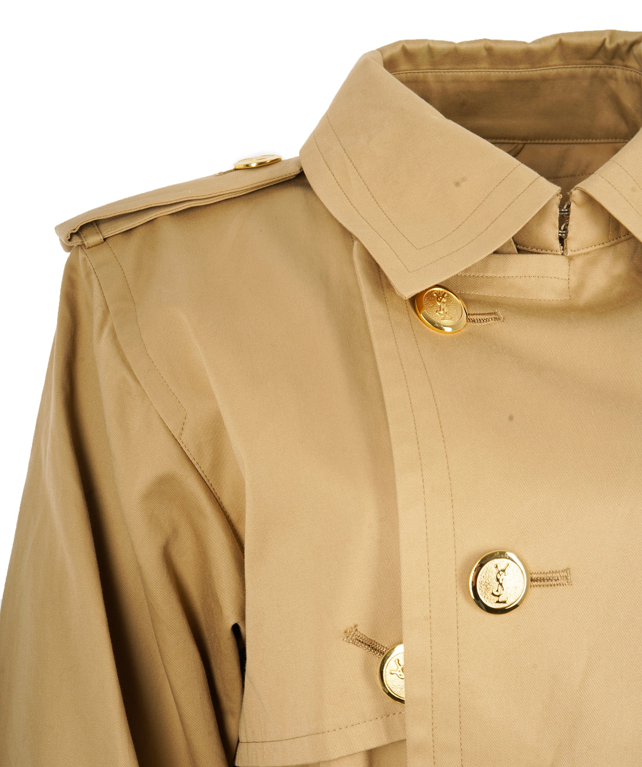 Yves Saint Laurent YSL Gold Buttons Trench Coat Beige ASL10501