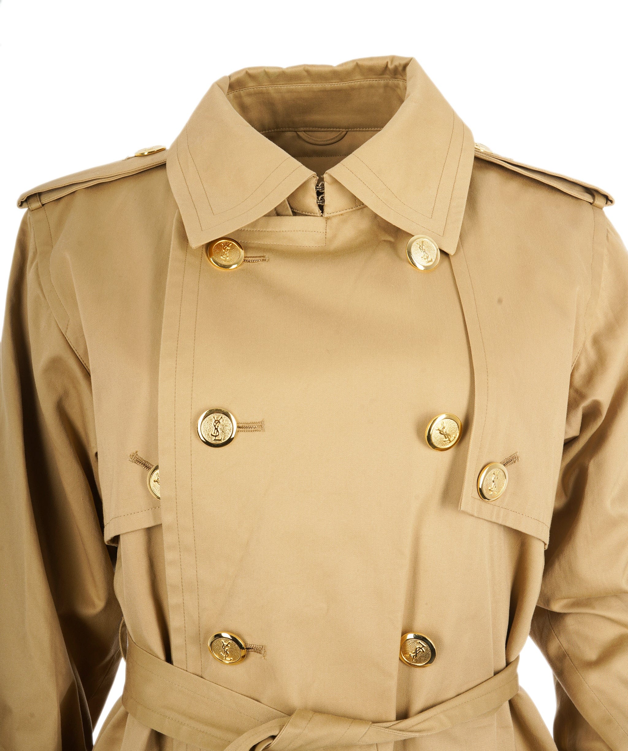 Yves Saint Laurent YSL Gold Buttons Trench Coat Beige ASL10501