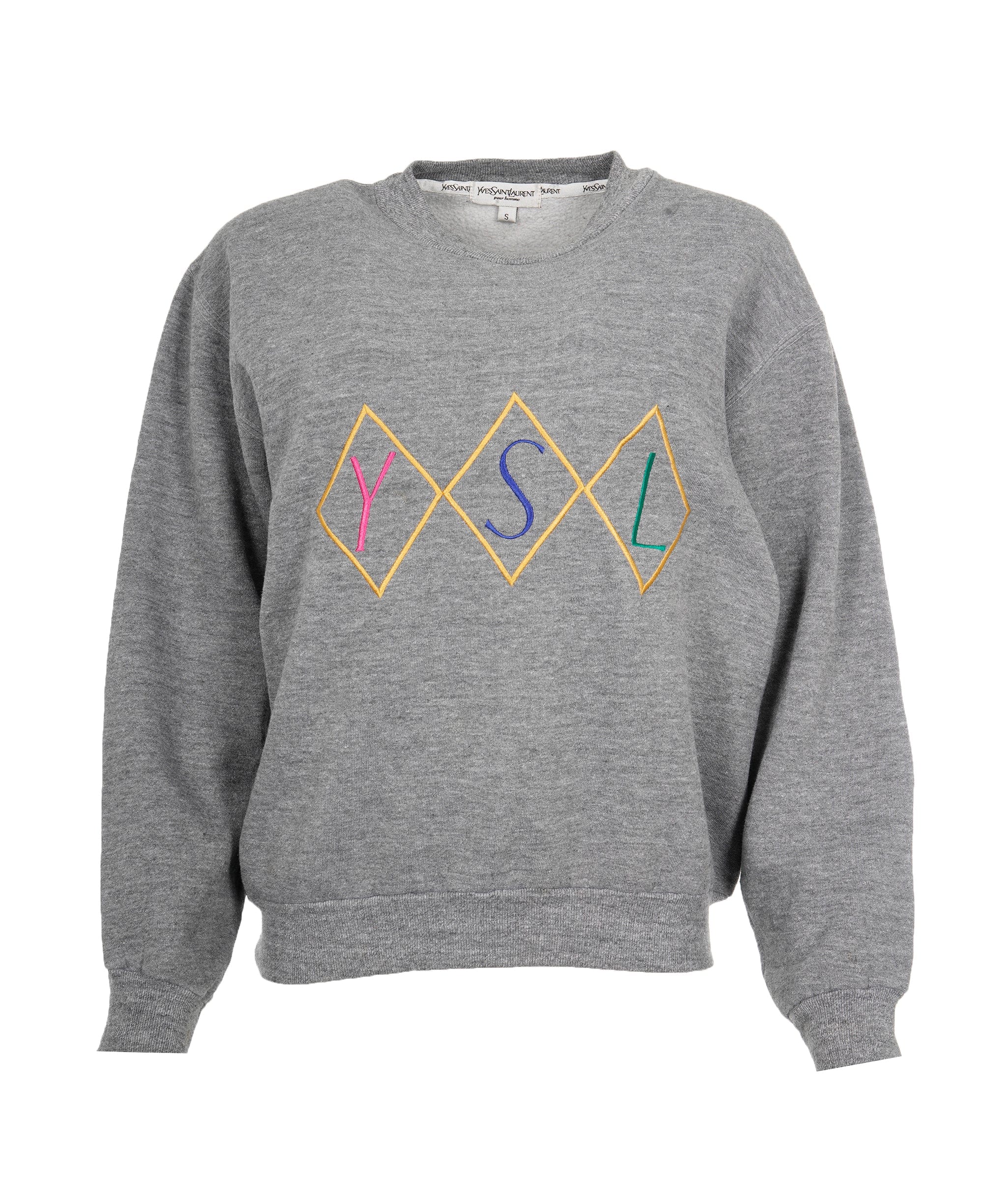 Yves Saint Laurent YSL Grey Multi Coloured Crewneck Jumper  ALL0564