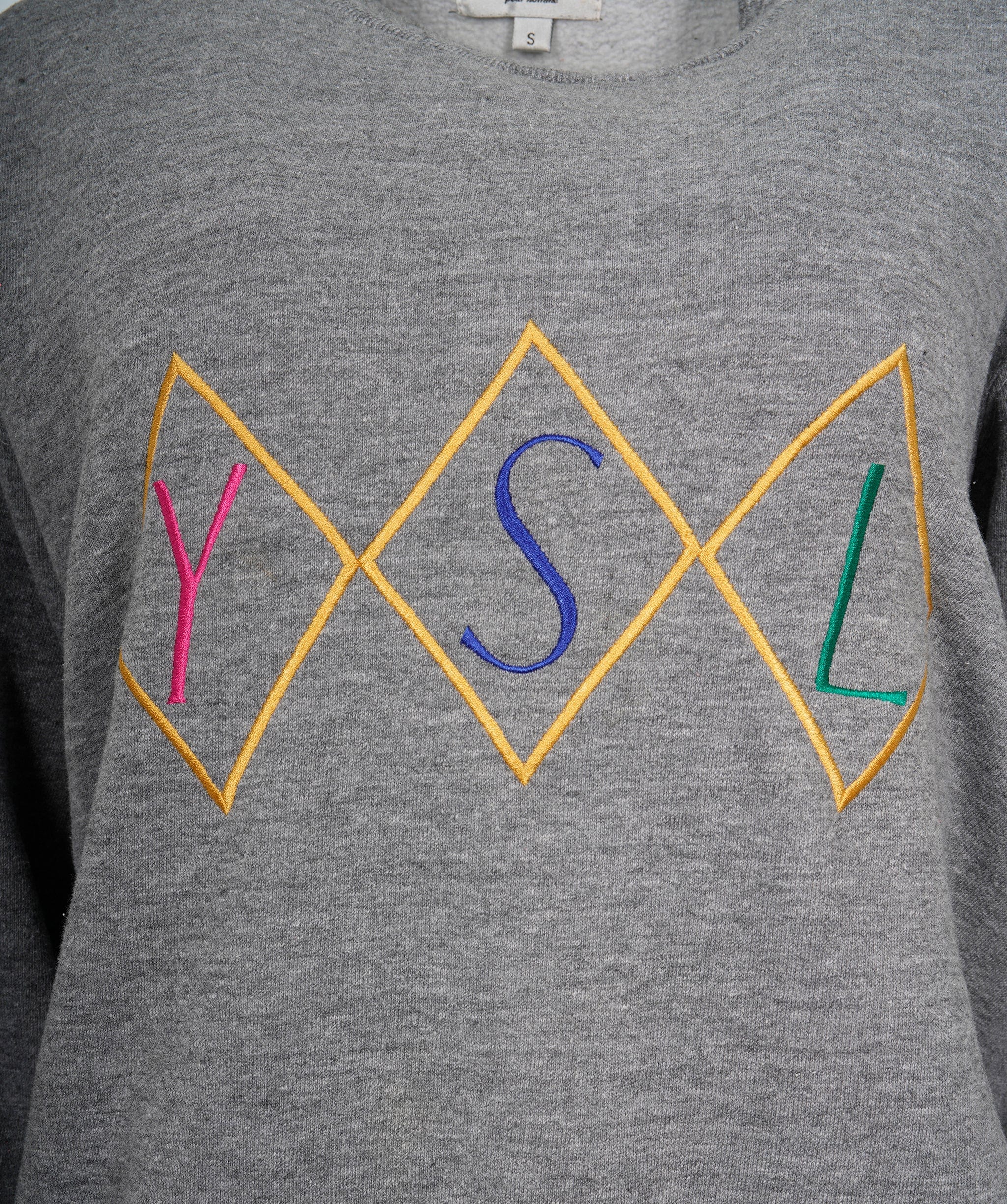 Yves Saint Laurent YSL Grey Multi Coloured Crewneck Jumper  ALL0564