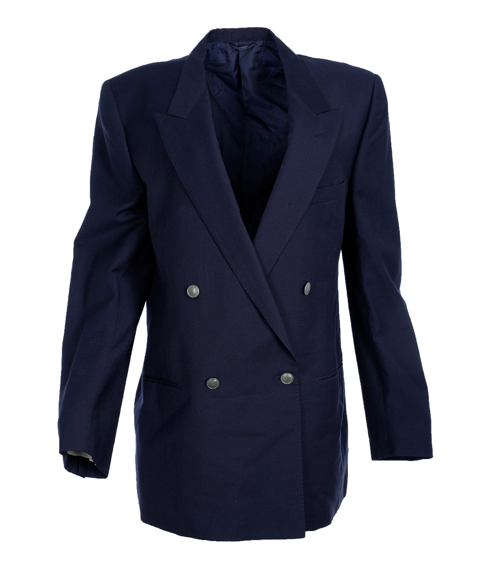 Yves Saint Laurent YSL Navy Oversized Double Breasted Jacket with Grey YSL buttons 54 ALL0524