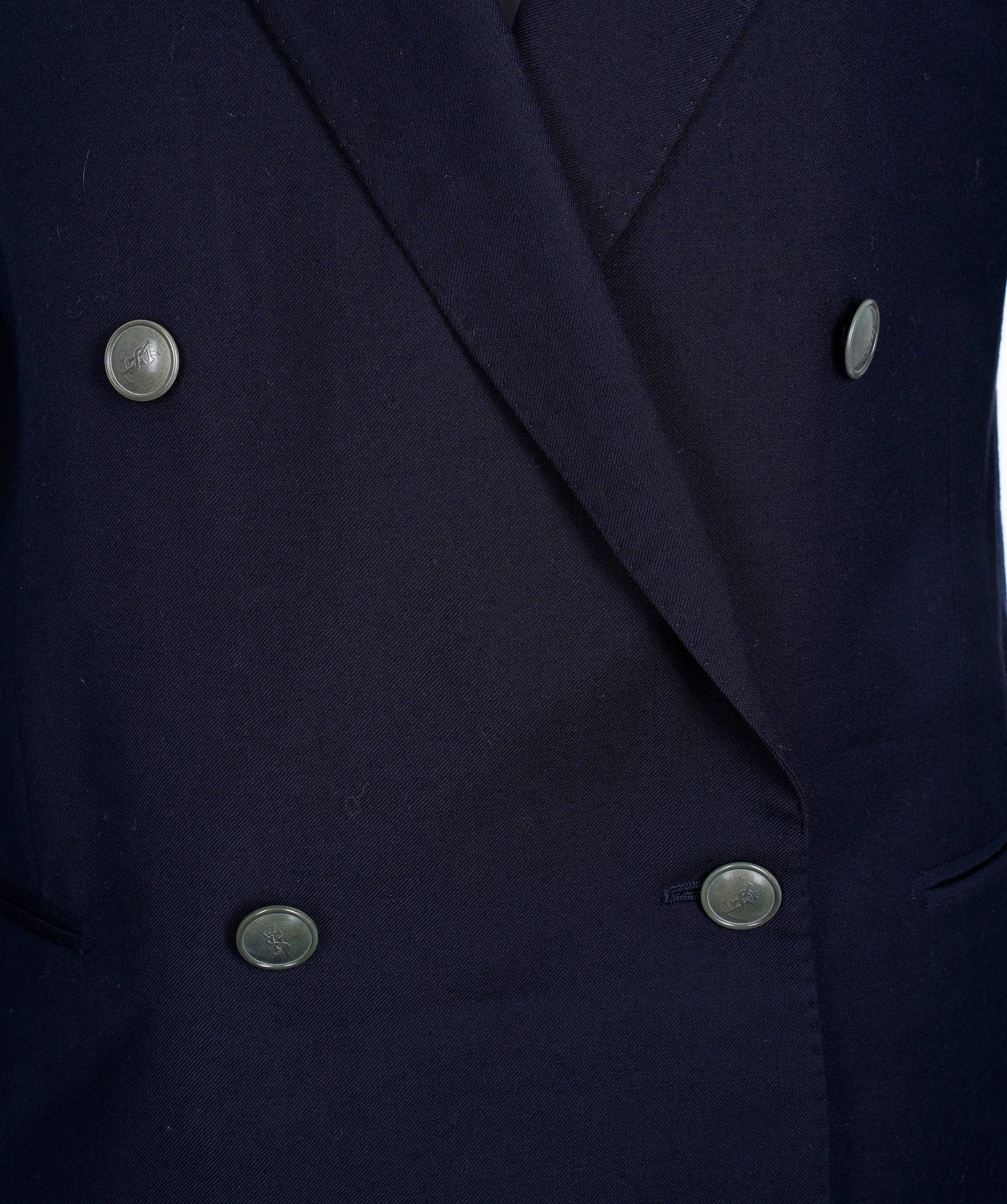 Yves Saint Laurent YSL Navy Oversized Double Breasted Jacket with Grey YSL buttons 54 ALL0524