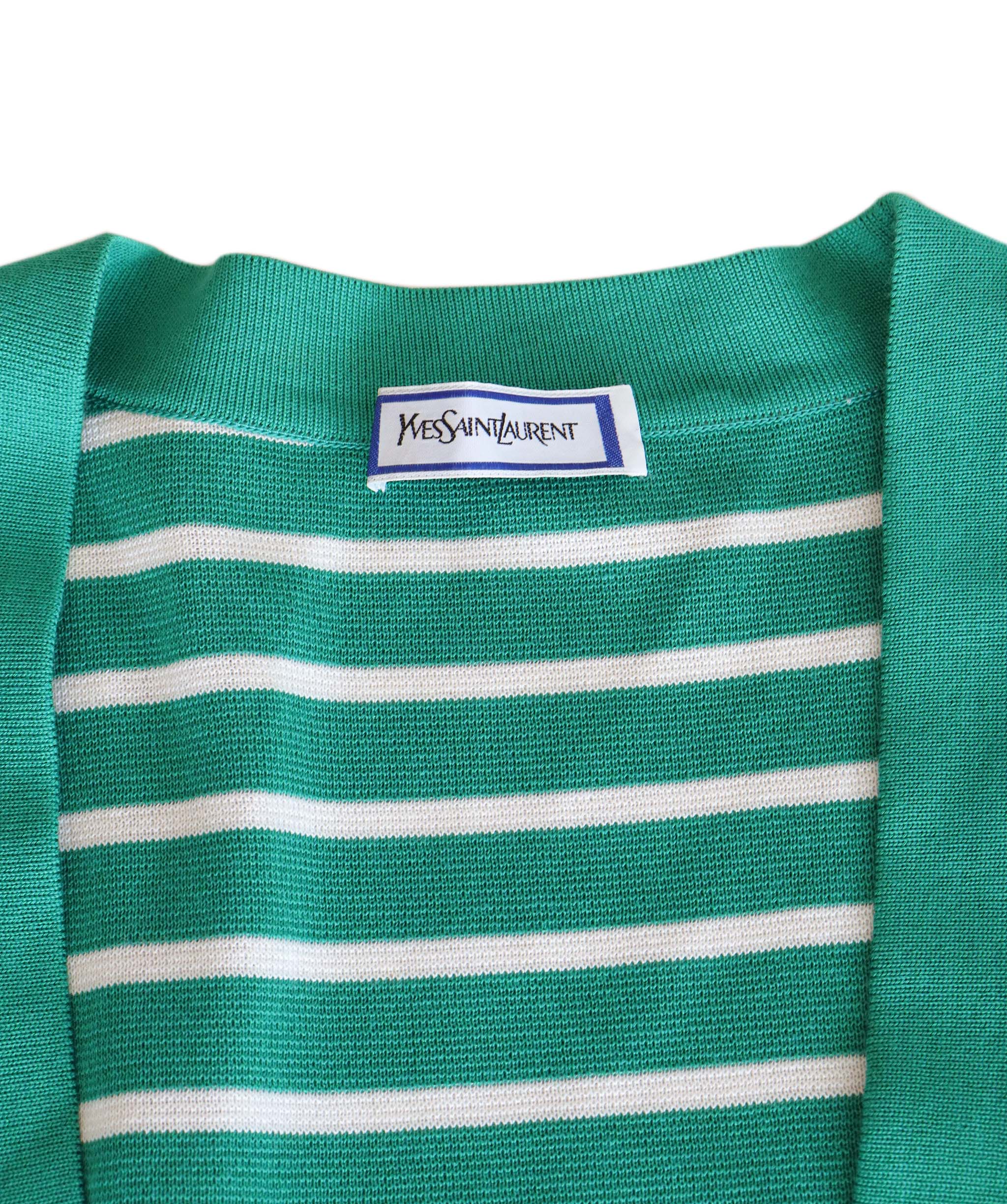 Yves Saint Laurent YSL Stripe Crdigan Green & White DXBK0082