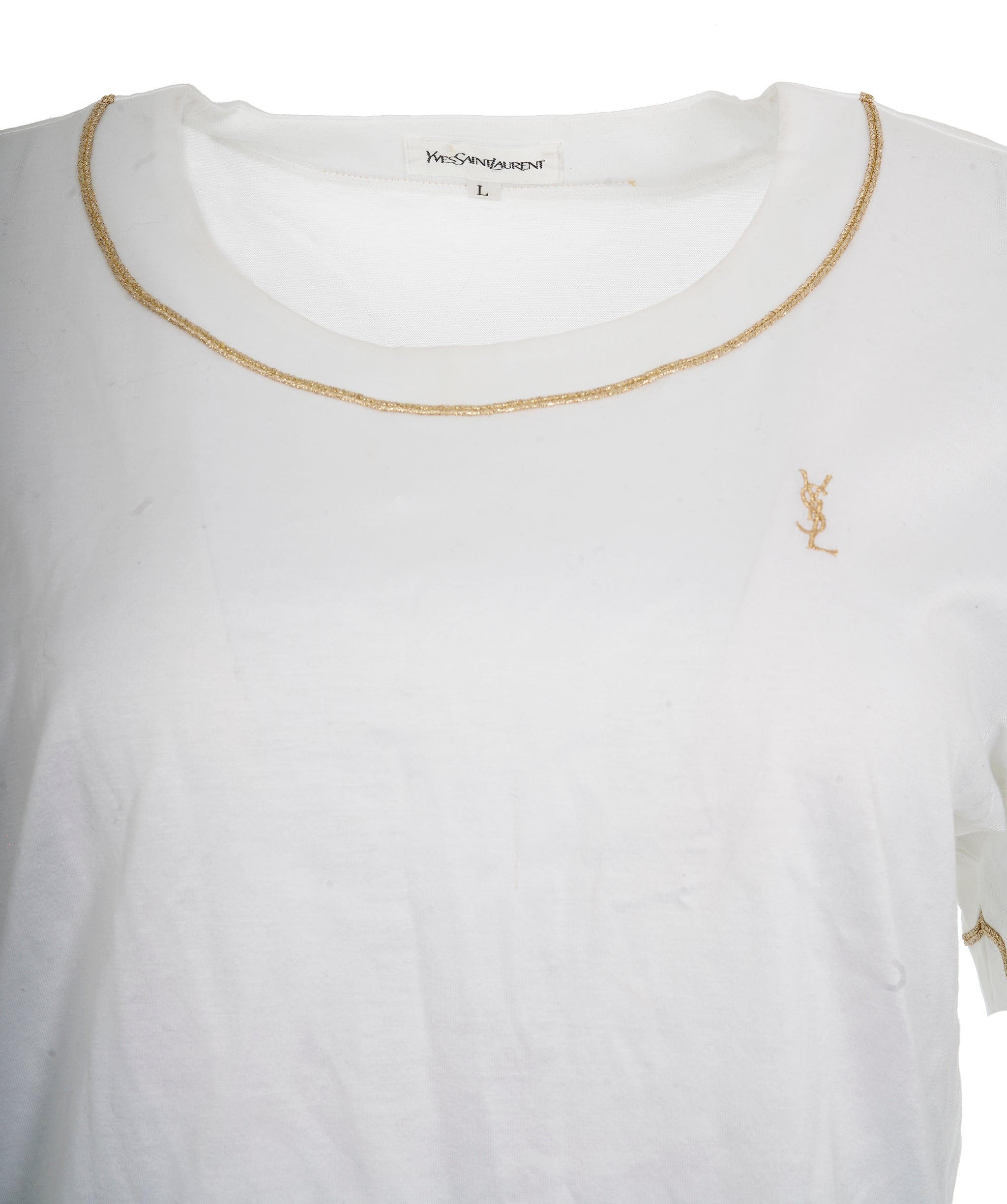 Yves Saint Laurent YSL White Tshirt with YSL GOLD Logo  ALC1244