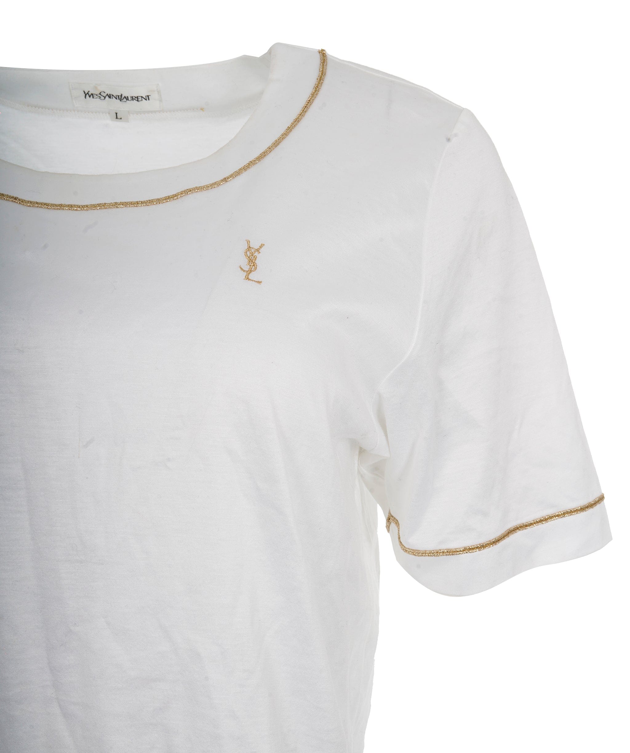 Yves Saint Laurent YSL White Tshirt with YSL GOLD Logo  ALC1244