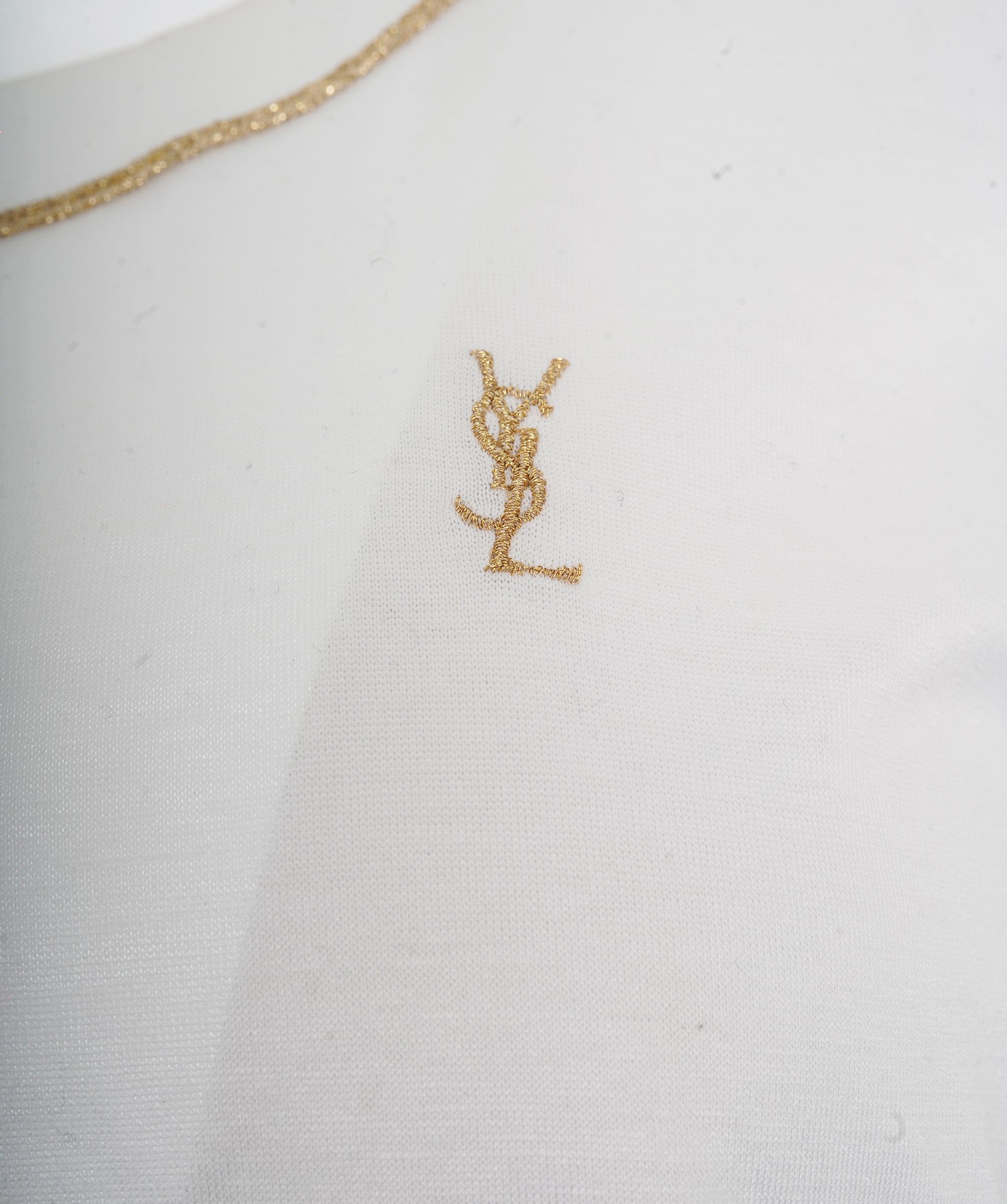 Yves Saint Laurent YSL White Tshirt with YSL GOLD Logo  ALC1244