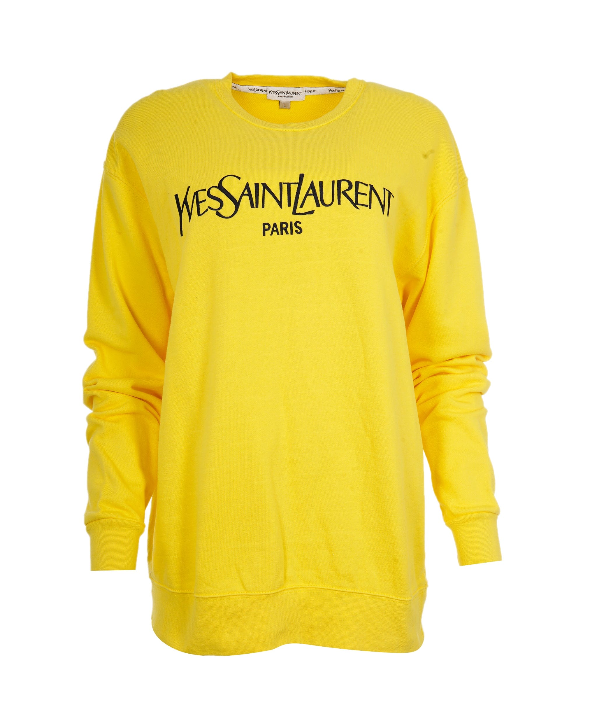 Yves Saint Laurent YSL Yellow Crewneck with Navy YSL Logo  ALL0565