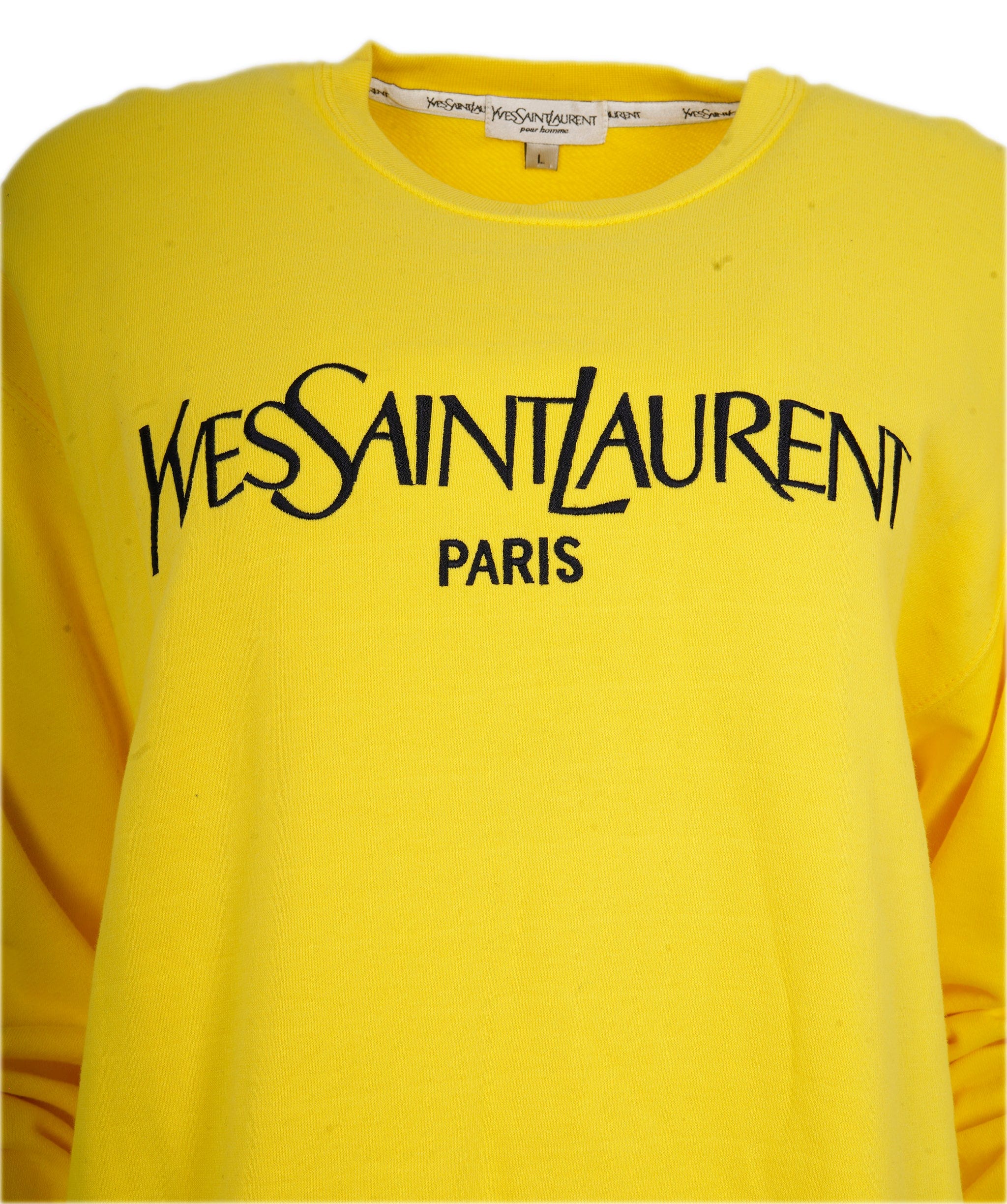 Yves Saint Laurent YSL Yellow Crewneck with Navy YSL Logo  ALL0565