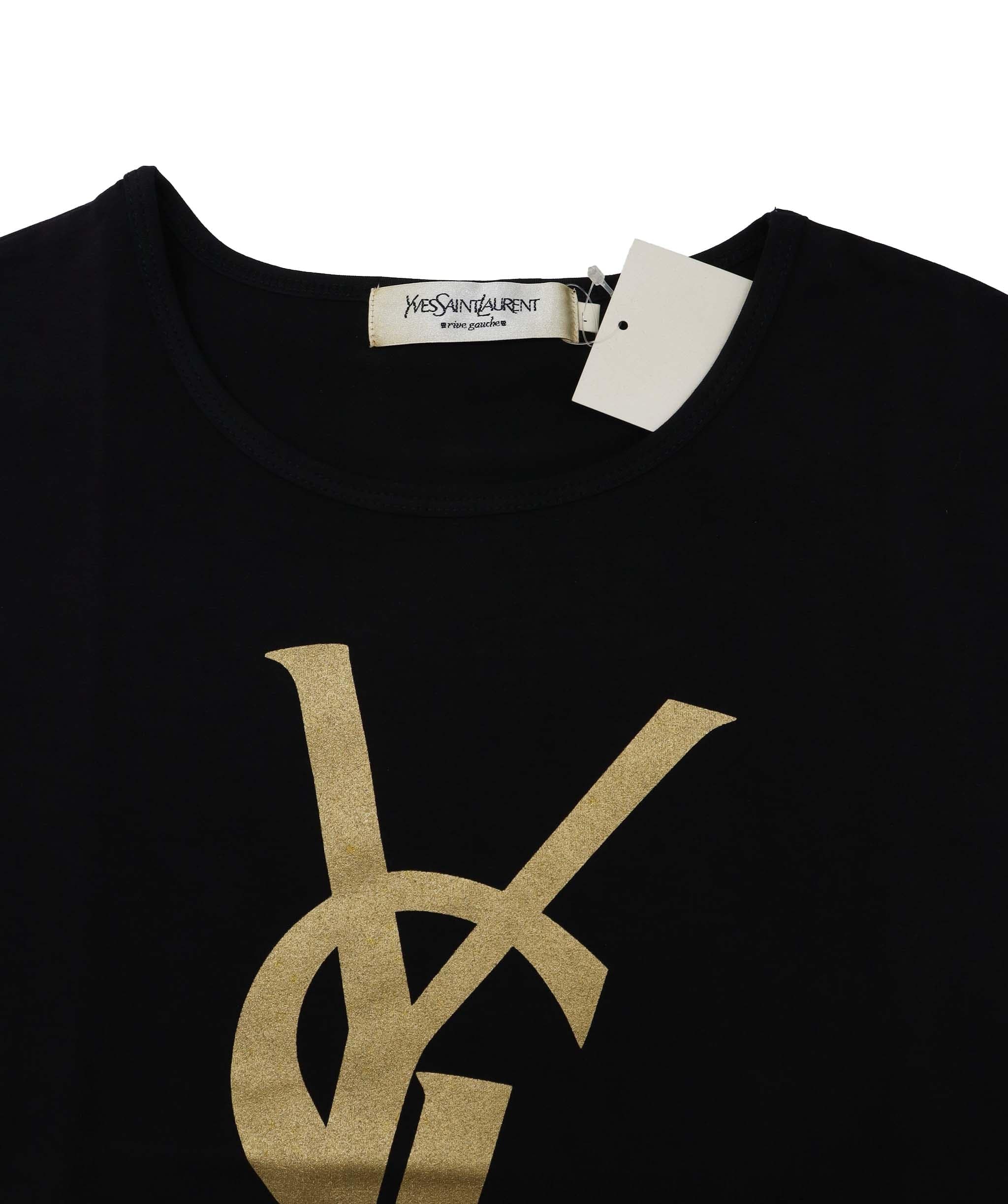 Yves Saint Laurent Yves Saint Laurent Vintage Black Tee Gold Logo - SKC1865