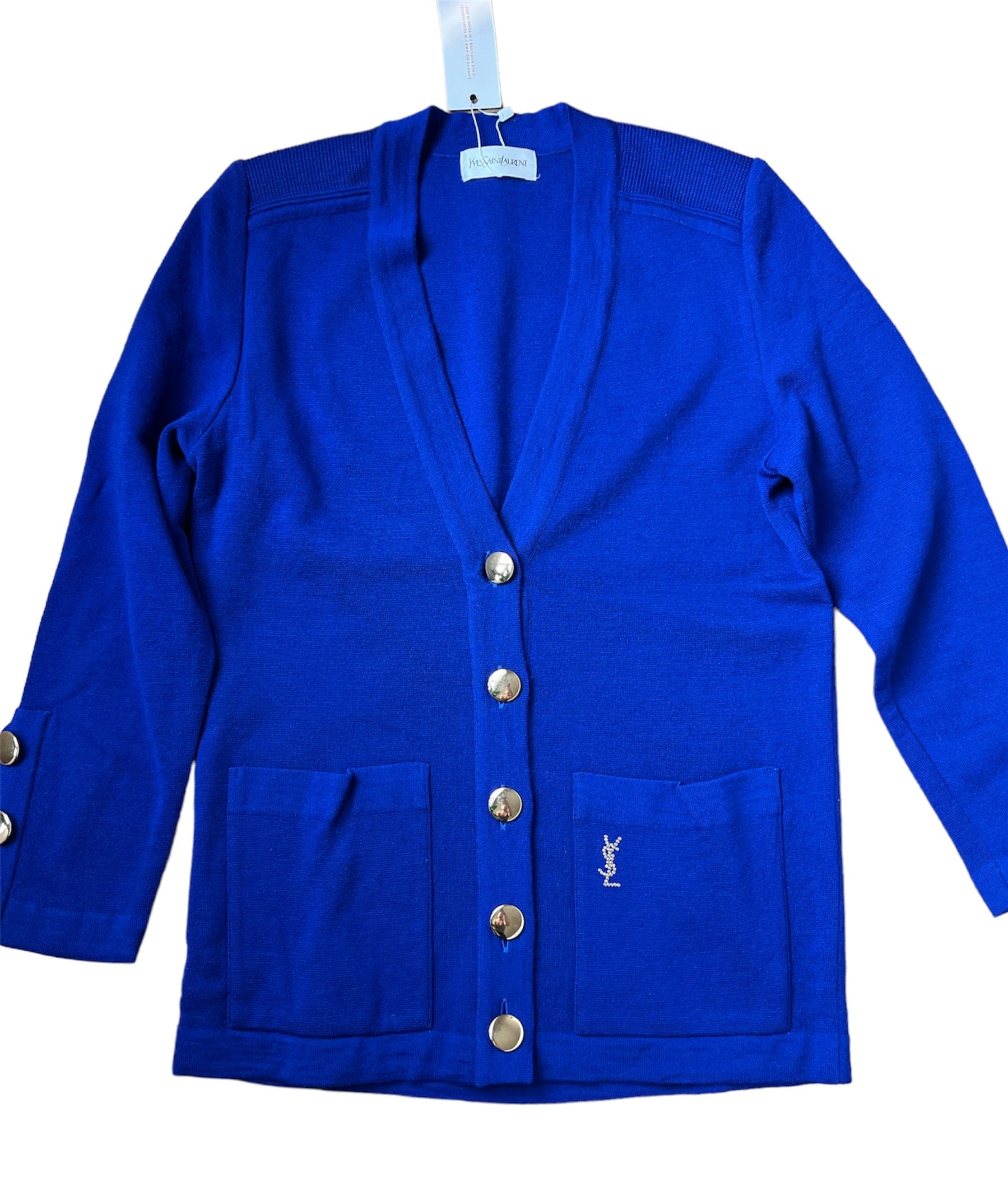 Yves Saint Laurent YSL Gold Button Cardigan Blue ASL8926