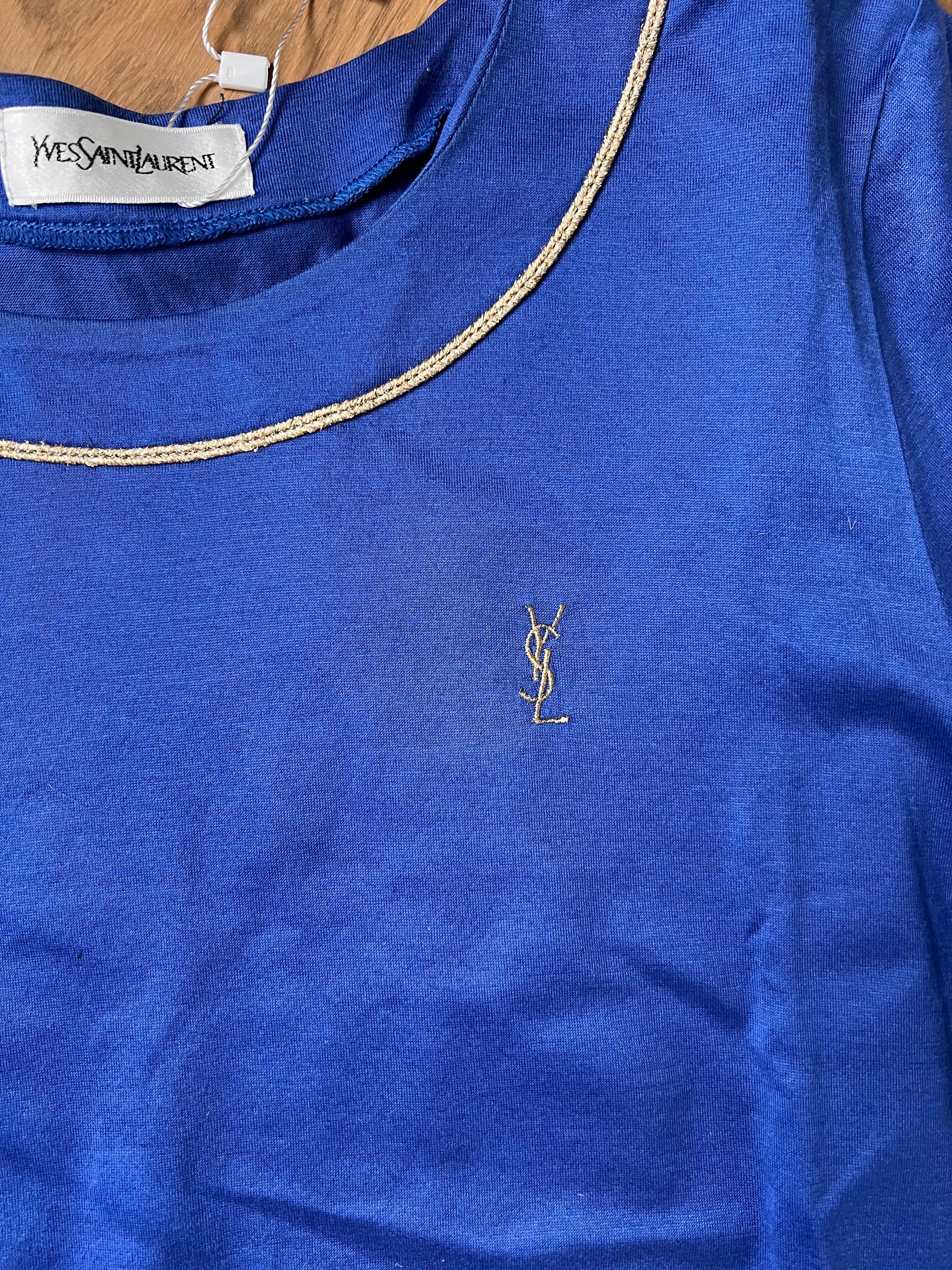 Yves Saint Laurent YSL Logo T-Shirt Blue Gold ASL8928