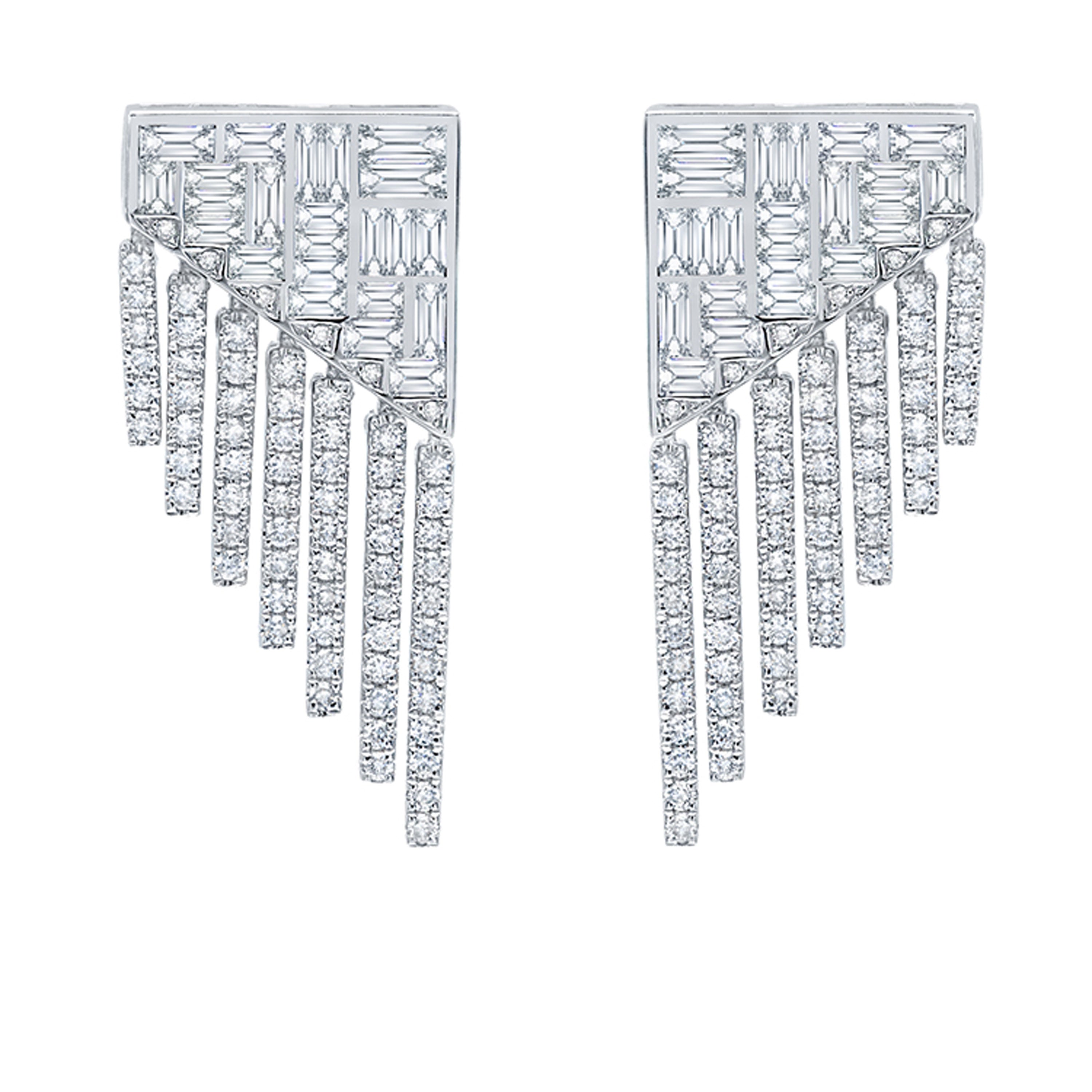 BRAND NEW Graziela Fringe Diamond Drop Earrings in 18k White Gold 1.81 CTW