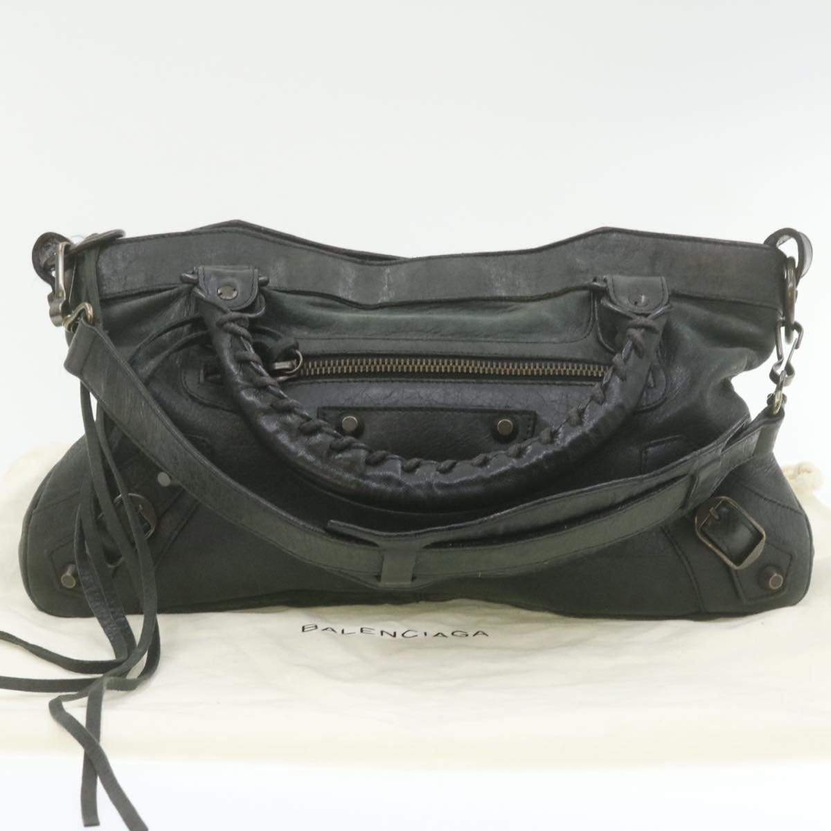 Balenciaga BALENCIAGA 2way Shoulder Hand Bag Black Leather Auth gt598