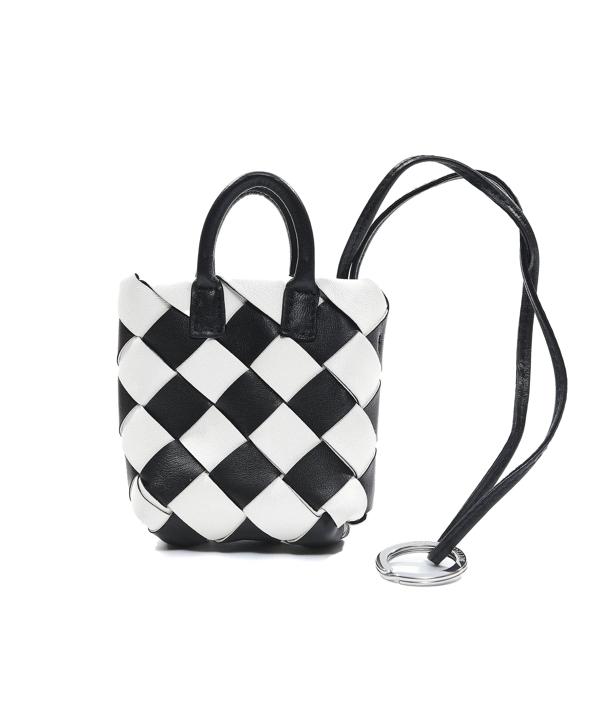 Bottega Unworn Bottega Veneta Black White Maxi Pouch Key Ring / Bag Charm SKL1100