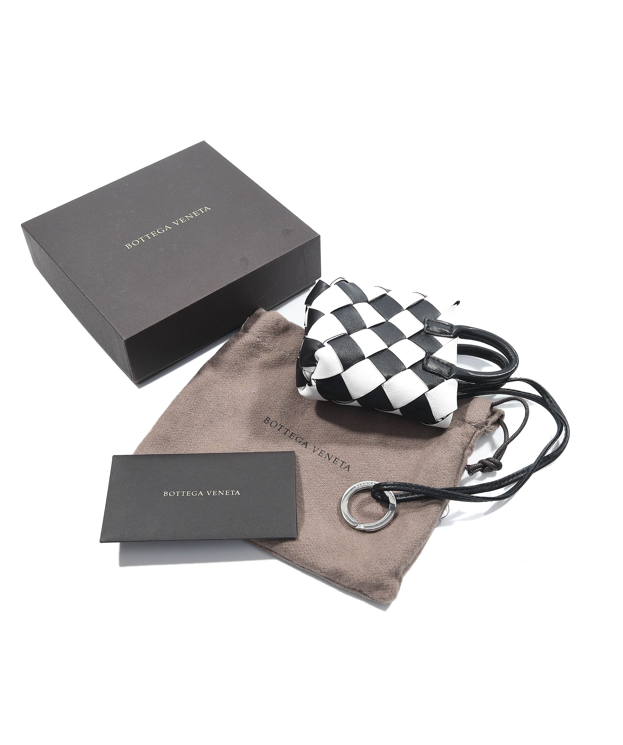 Bottega Unworn Bottega Veneta Black White Maxi Pouch Key Ring / Bag Charm SKL1100