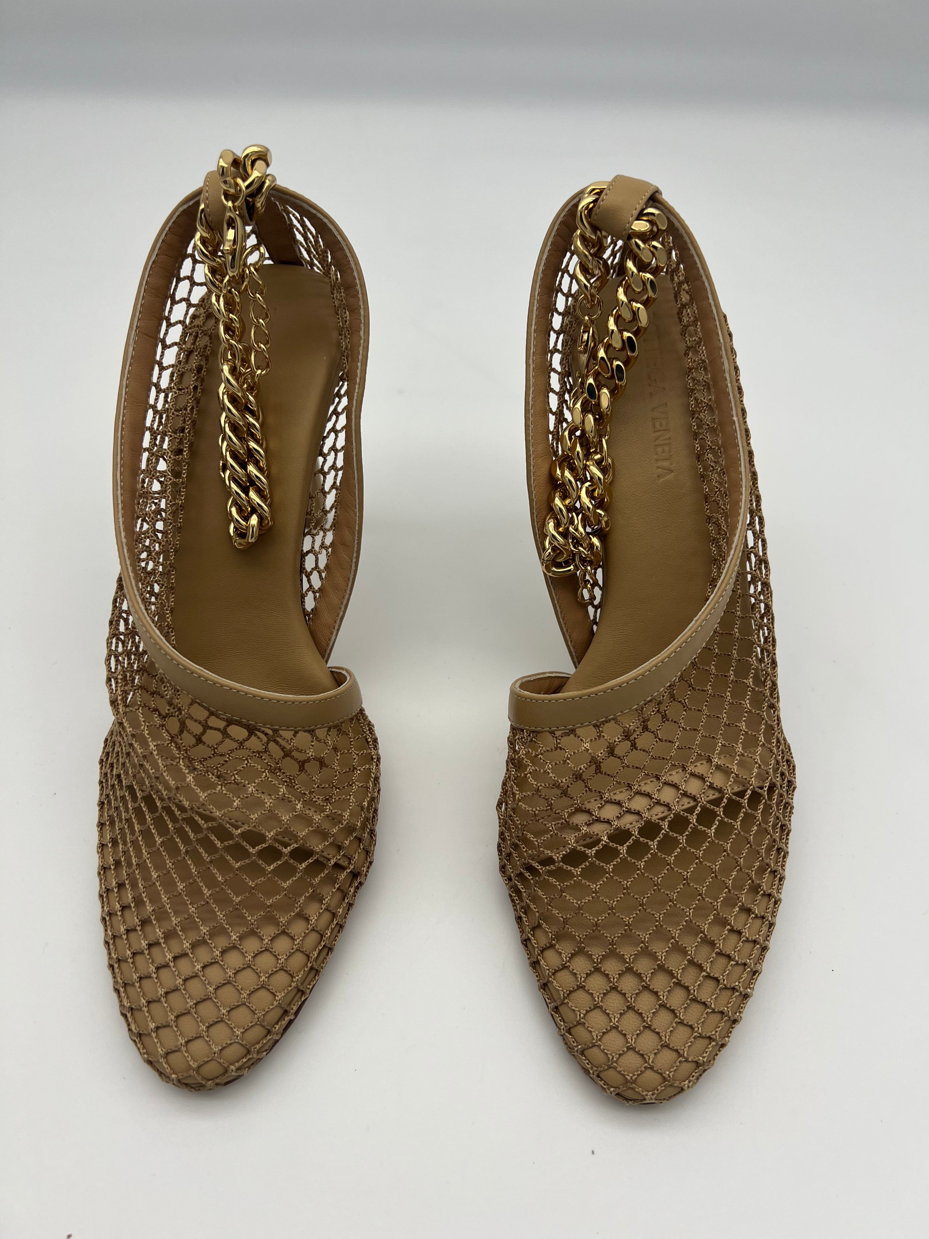 Bottega Bottega Veneta Mesh Chunky Beige Chain Heel Size 37  ASL6281