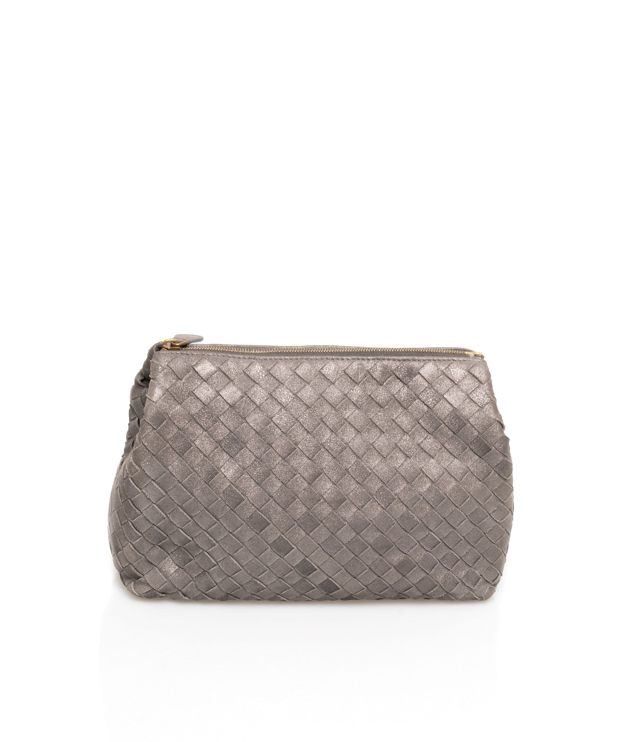 Bottega Veneta Bottega Veneta Intrecciato Woven Grey Leather Pouch-MW2589