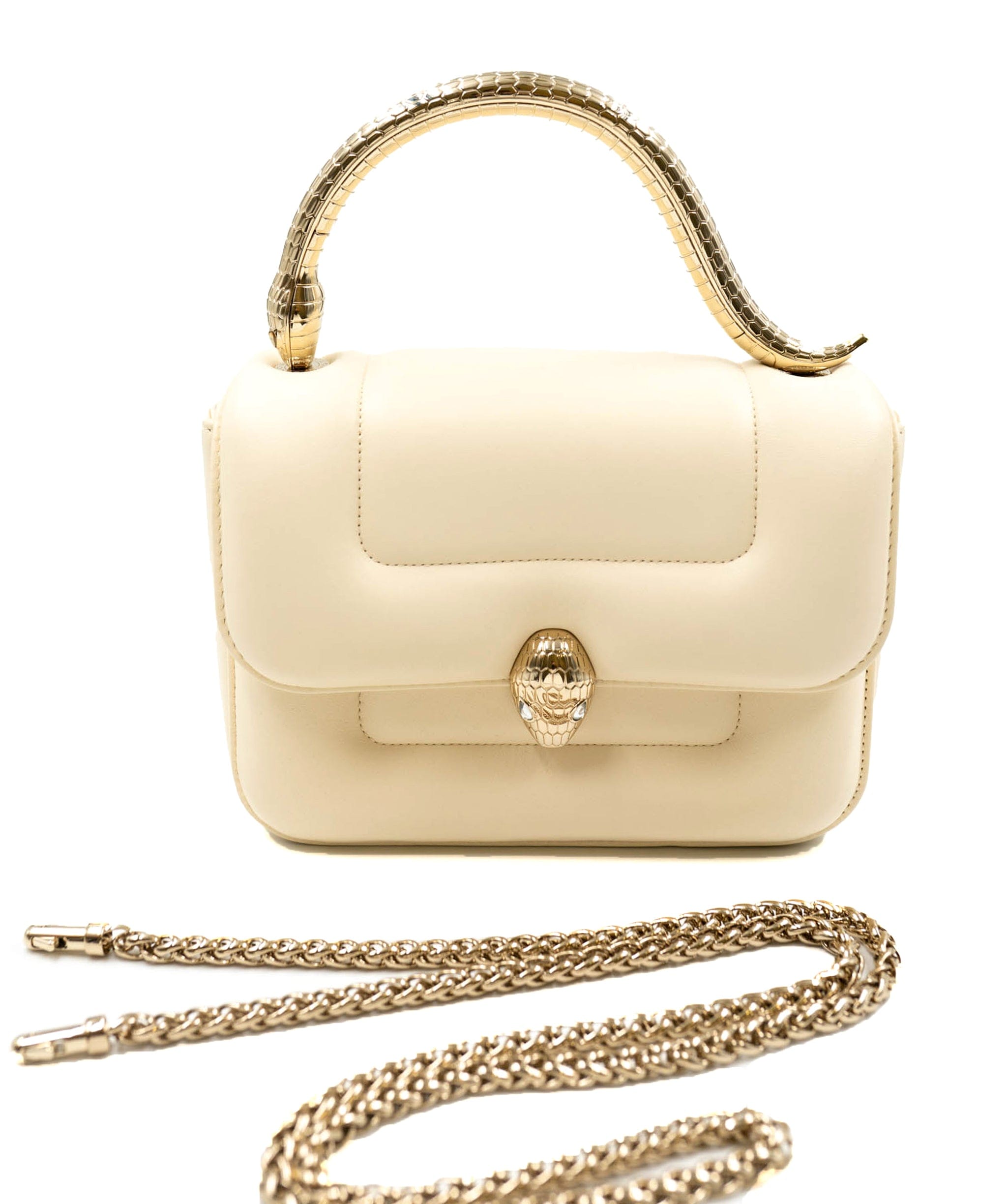 Bulgari Bulgari serepenti cream and gold top handle bag ALC0103