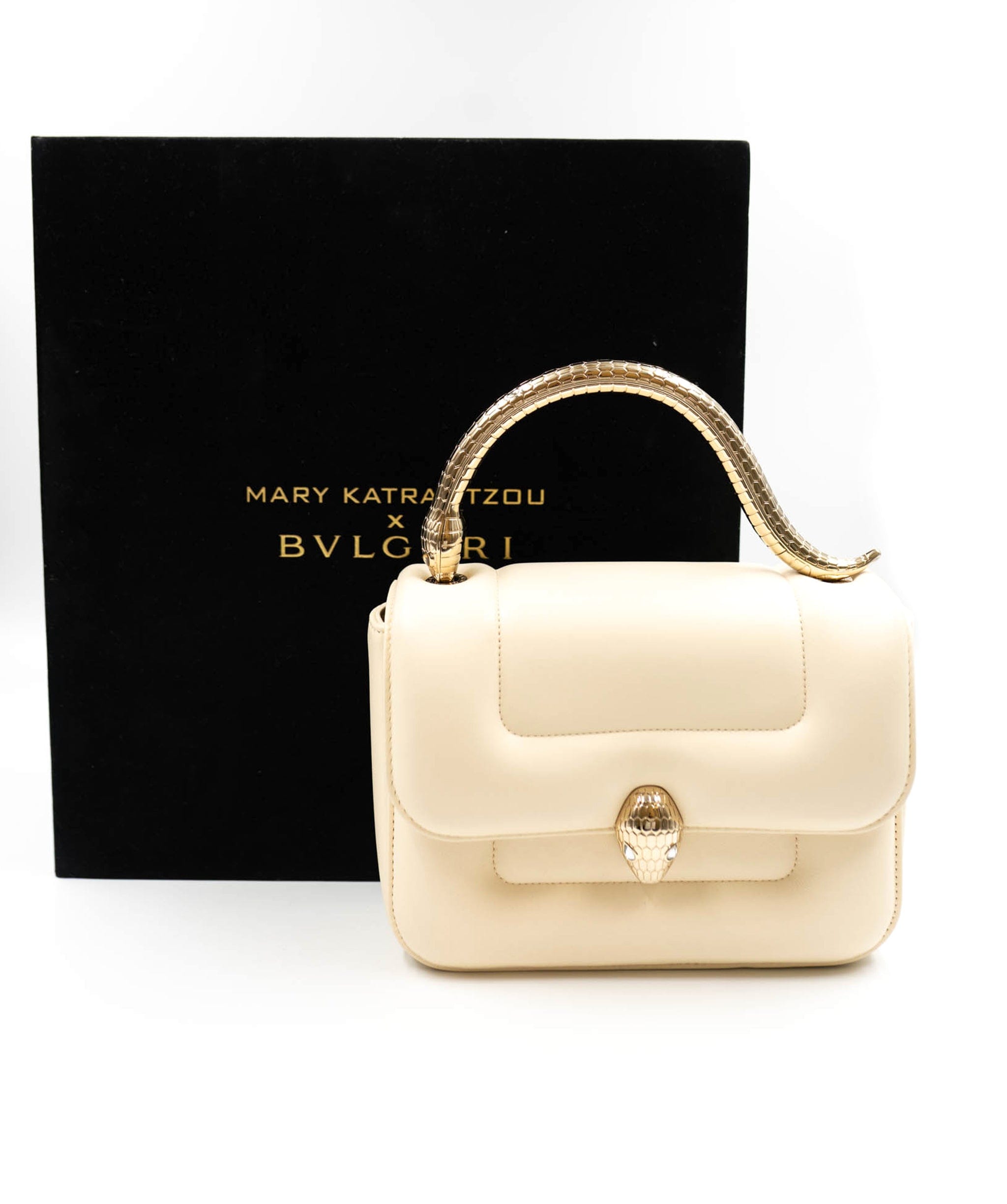 Bulgari Bulgari serepenti cream and gold top handle bag ALC0103