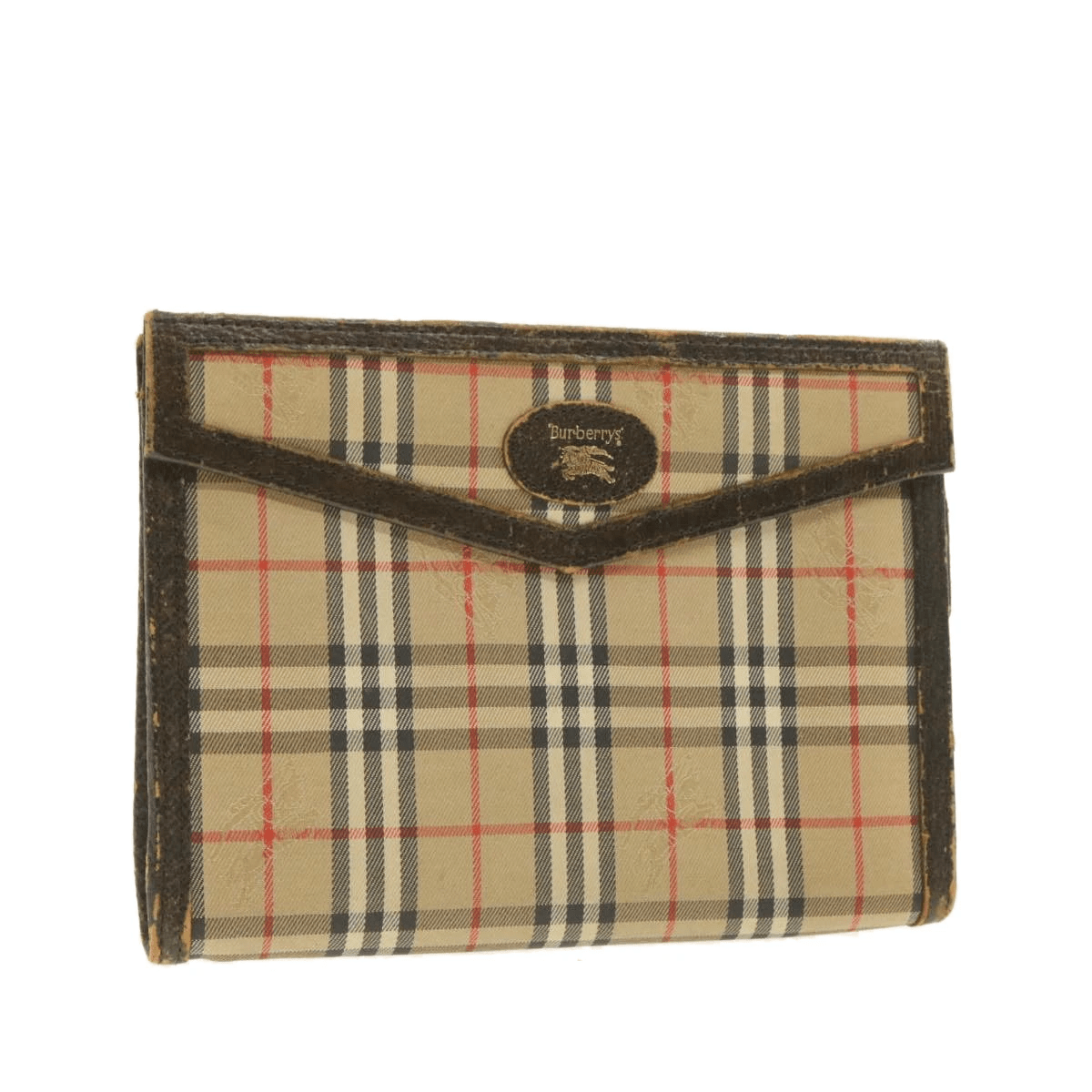 Burberry BURBERRYS Nova Check Pouch Beige Canvas Auth ti340