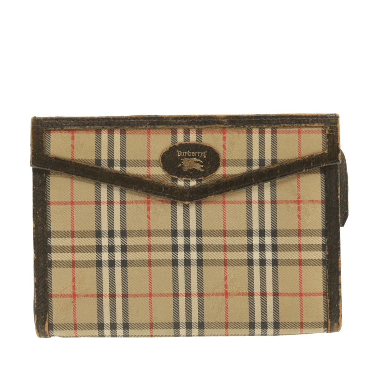 Burberry BURBERRYS Nova Check Pouch Beige Canvas Auth ti340